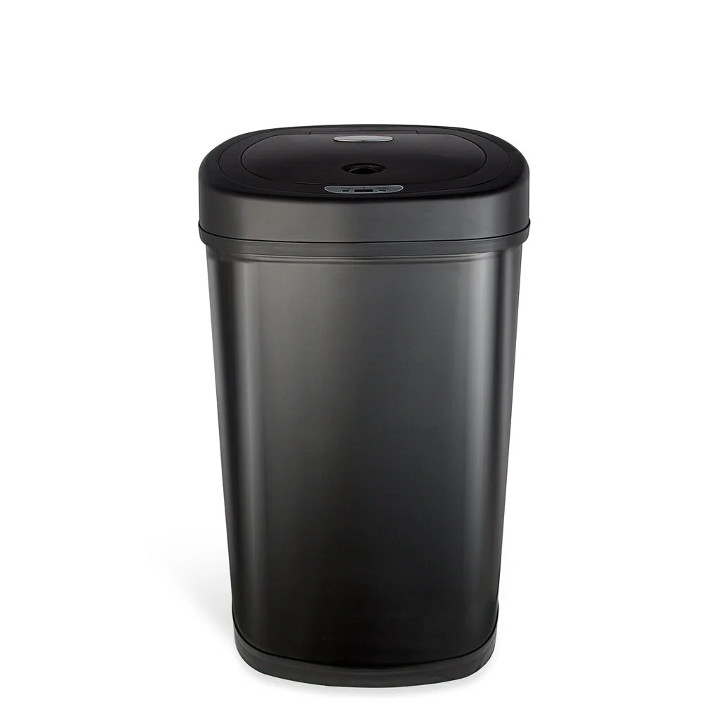 NINESTARS Oval Motion Sensor Trash Can 13.2 Gallon, Black Stainless Steel DZT-50-9BK