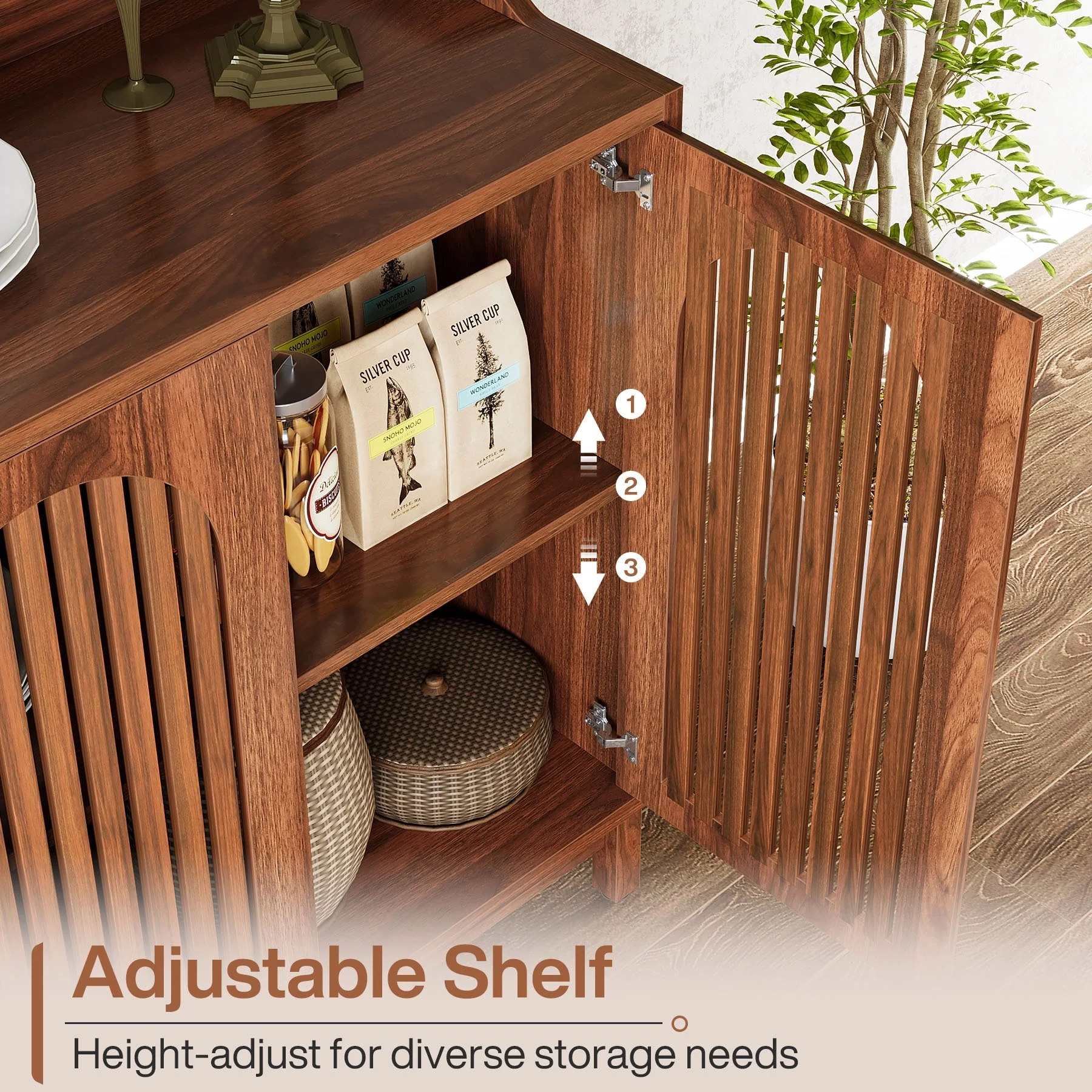 57” Farmhouse Sideboard Buffet Cabinet with Doors and Adjustable Shelf