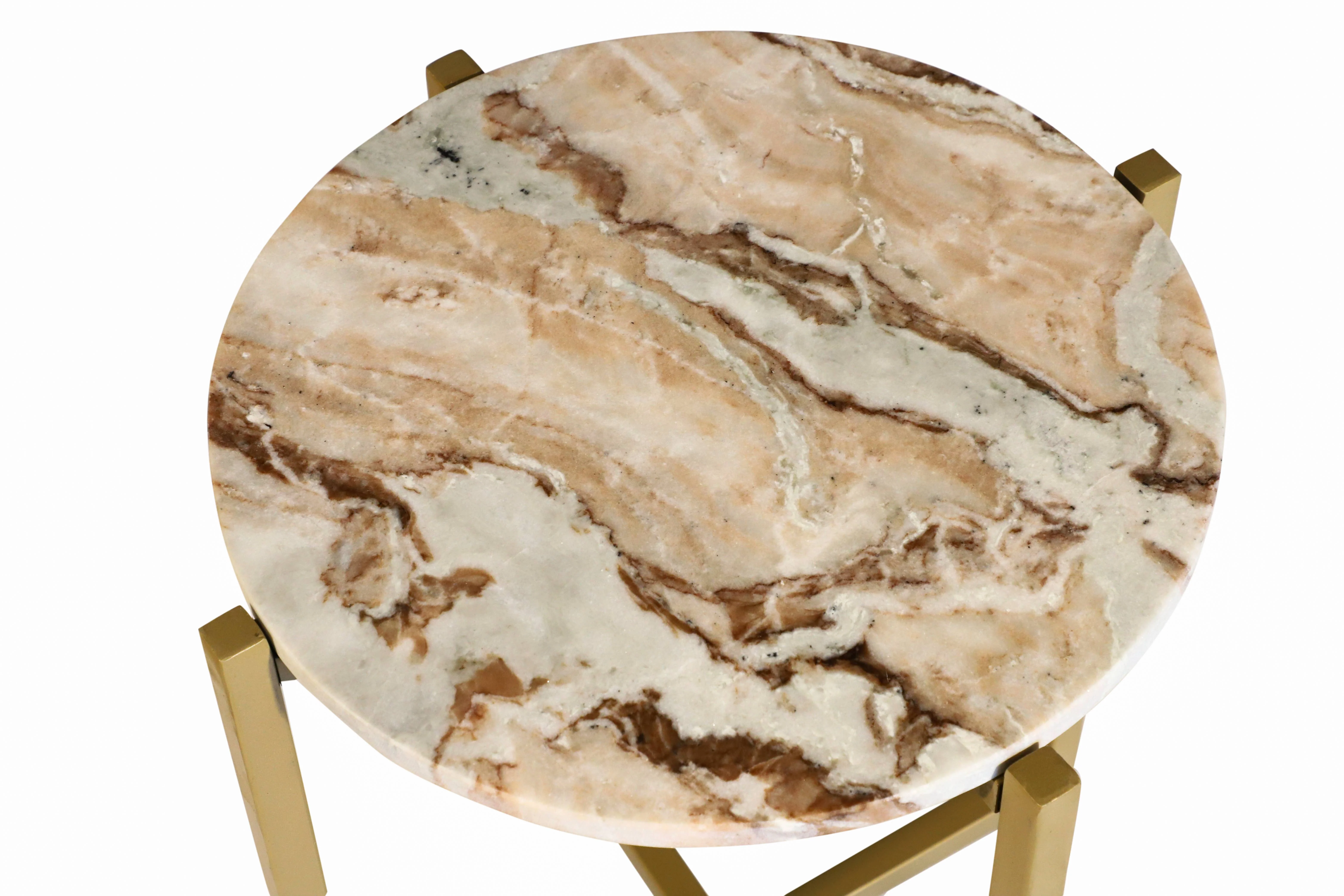 Marble Side Table For Living Room With Gold Metal Frame