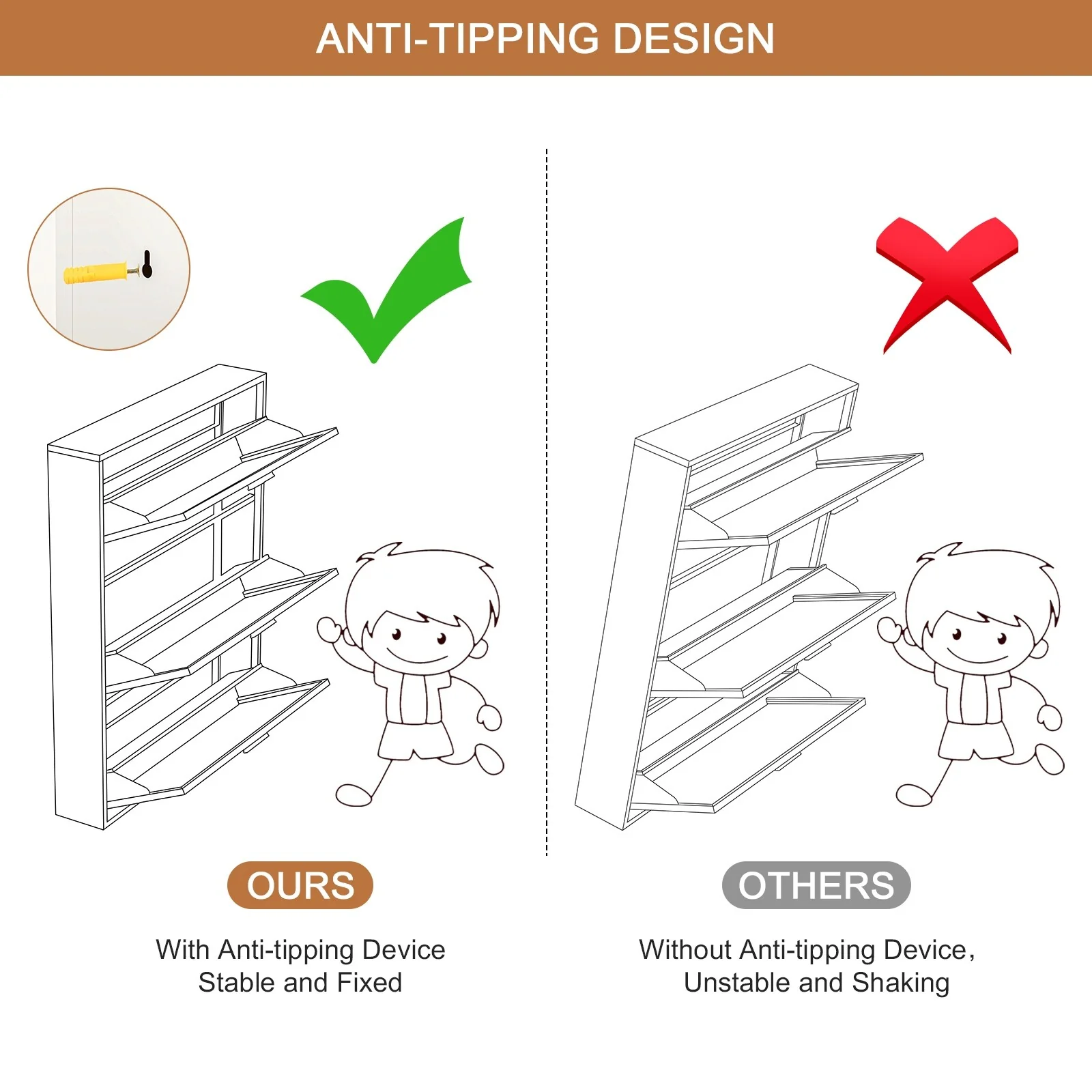 Metal Shoe Storage Cabinet with 3/4 Flip Drawers, Breathable & Space Saving