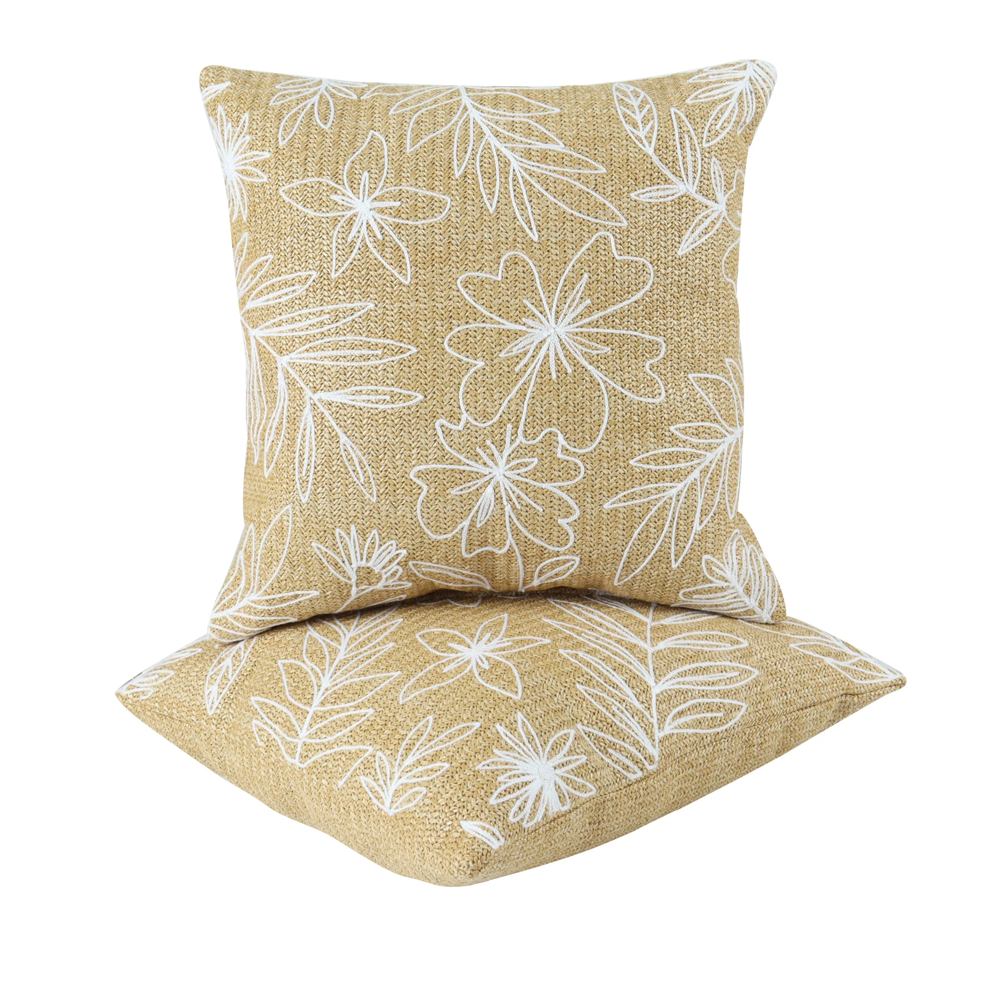 Woven Floral Print Outdoor Square Pillows, Set of 2