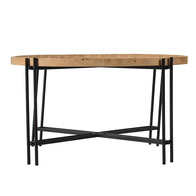 Round Wooden Round Coffee Table with Metal Legs