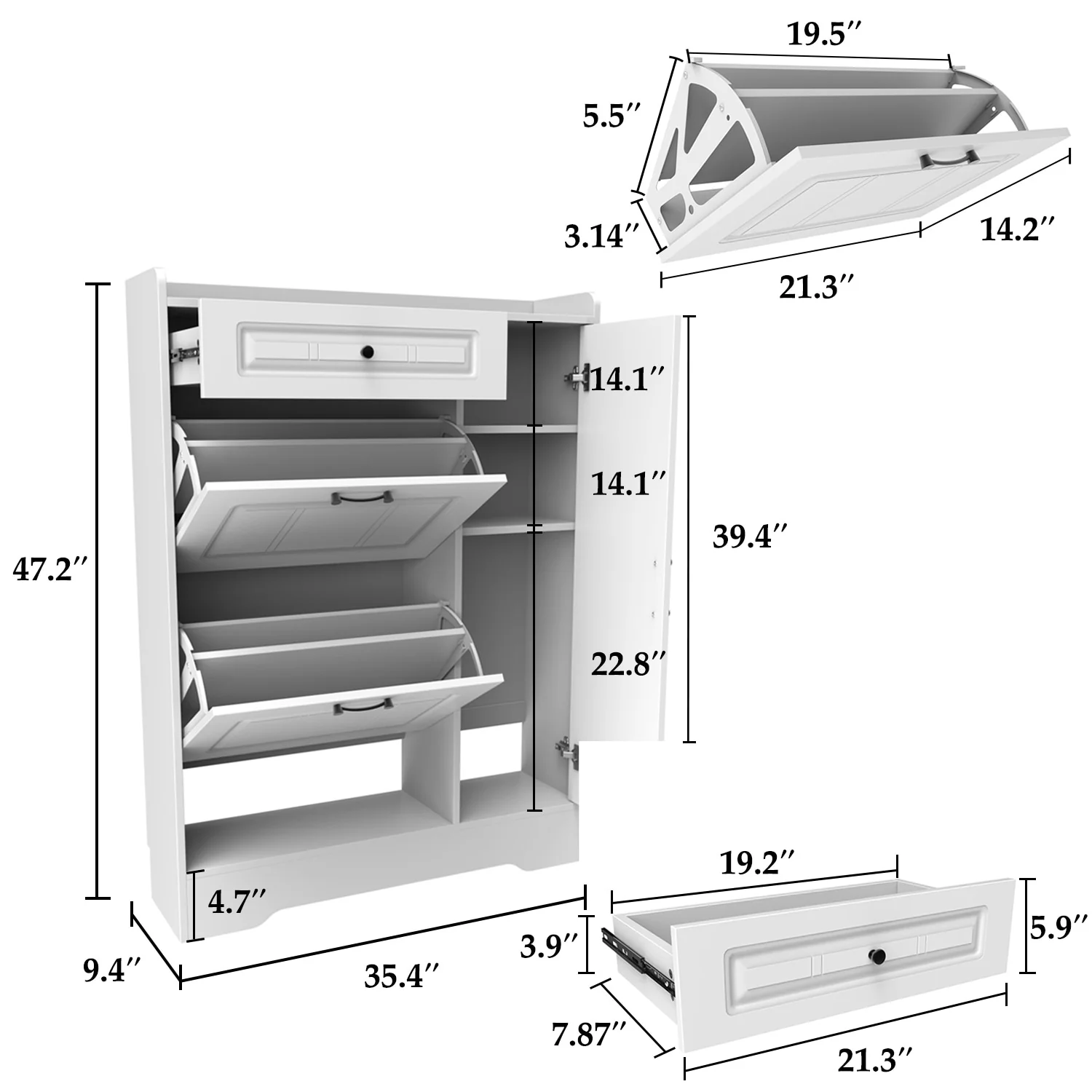 Shoe Cabinet with Door Drawers for 18 Pairs by Kerrogee