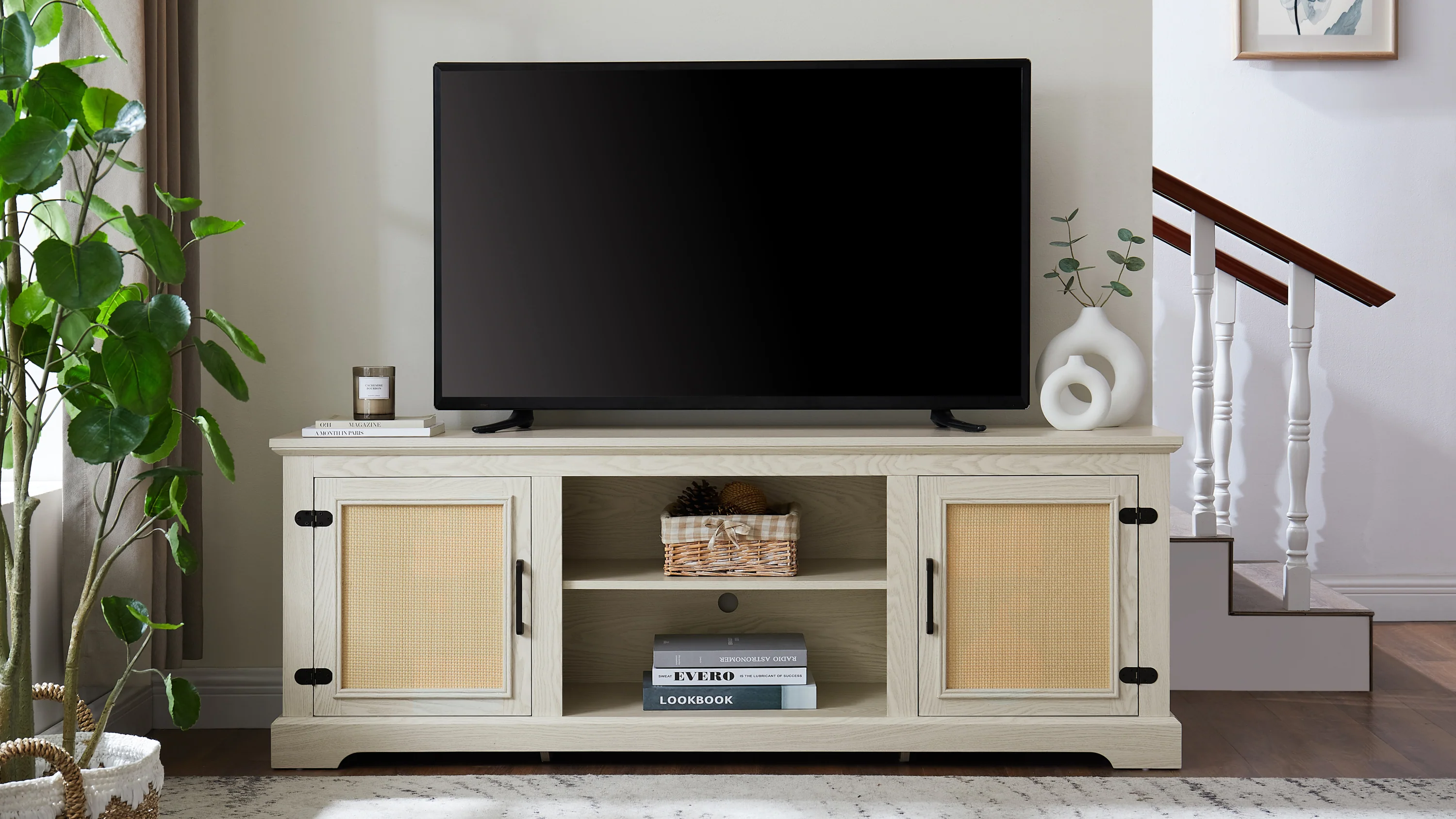 Farmhouse Rattan TV Stand