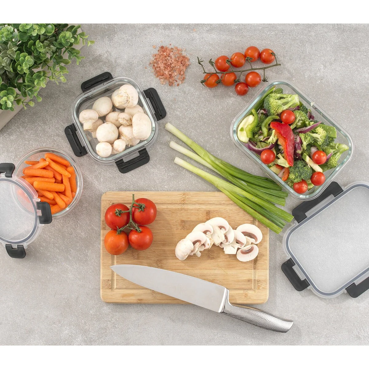 JoyJolt 24-Piece Fluted Glass Food Storage Container Set with Lids - 13.5 oz. 20.5 oz. 32 oz. 5.2 in. 5.9 in. 6.75 in.