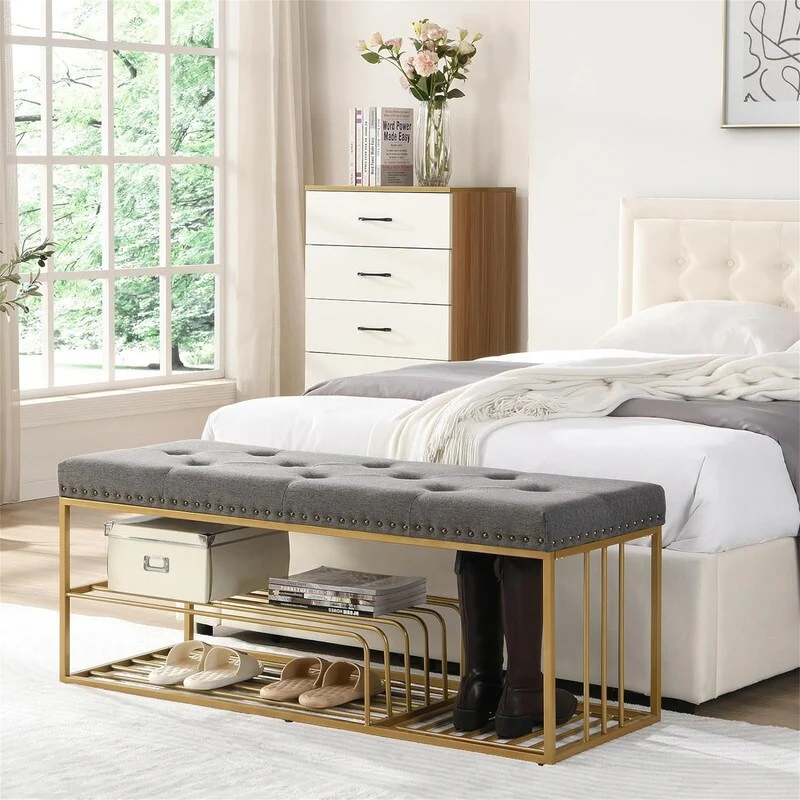 Linen Bench with Storage - 17