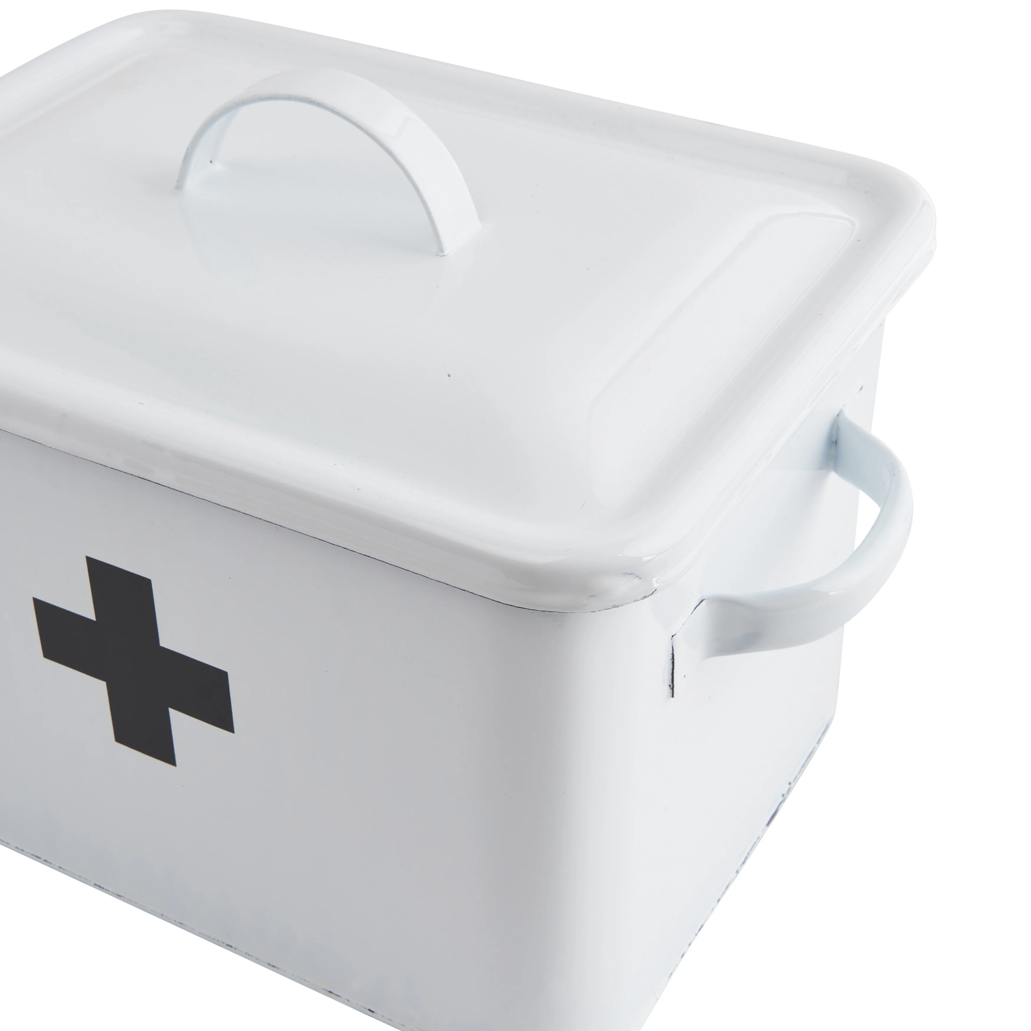 Enameled Metal First Aid Box with Lid and Swiss Cross