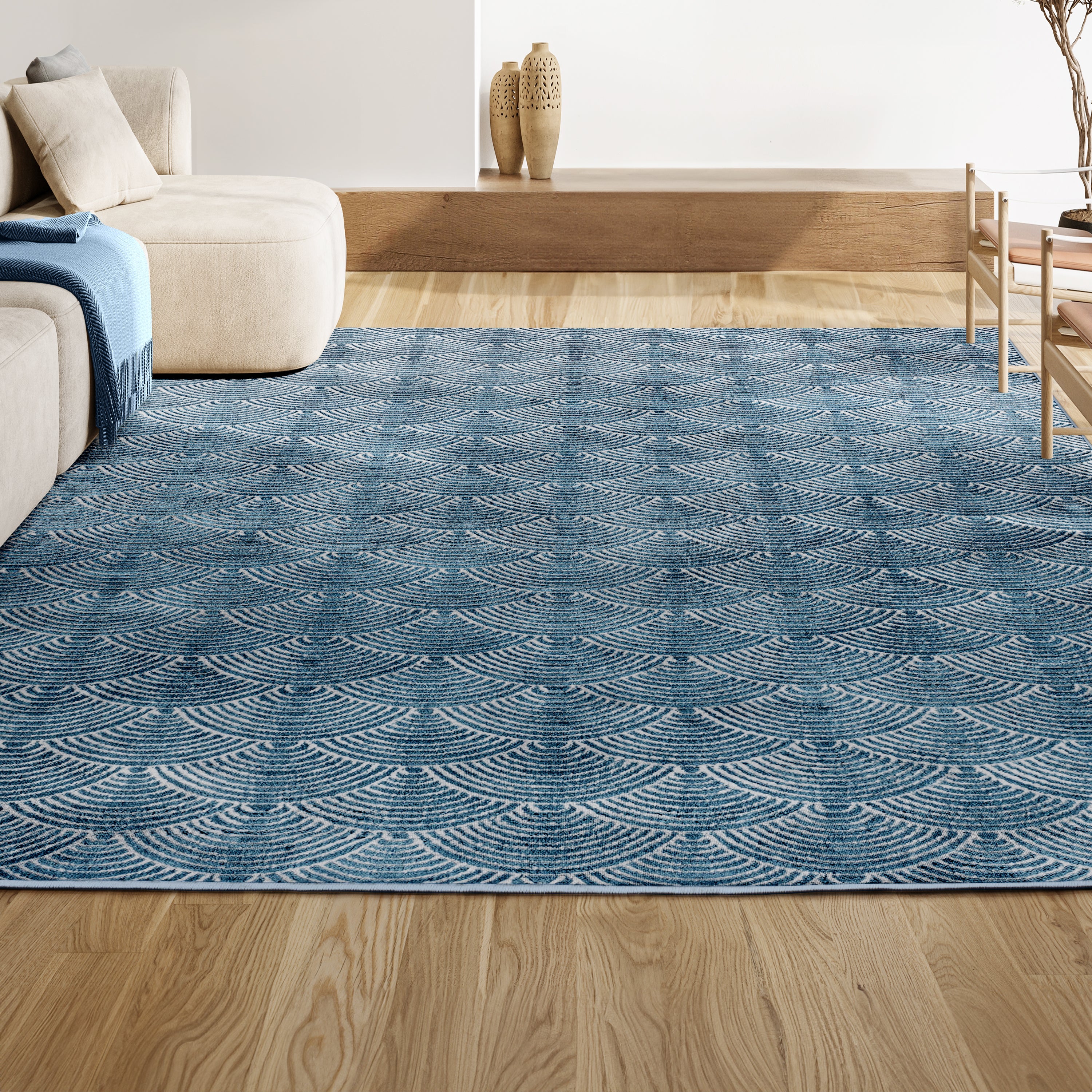 Porter Geometric Art Deco Fan Pattern High-Low Area Rug