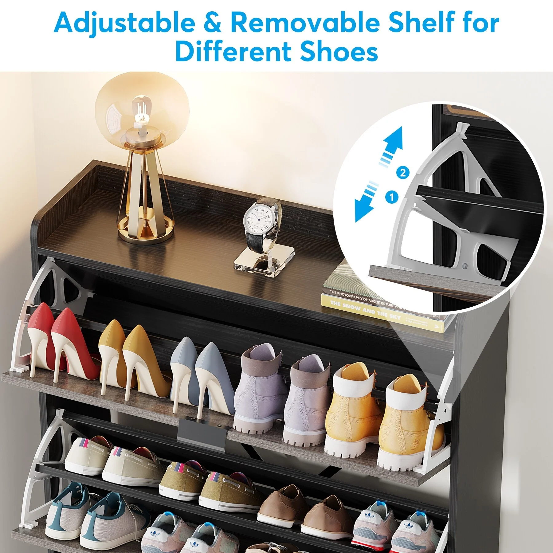 Slim Shoe Cabinet, Freestanding 24 Pair Shoe Rack Organizer