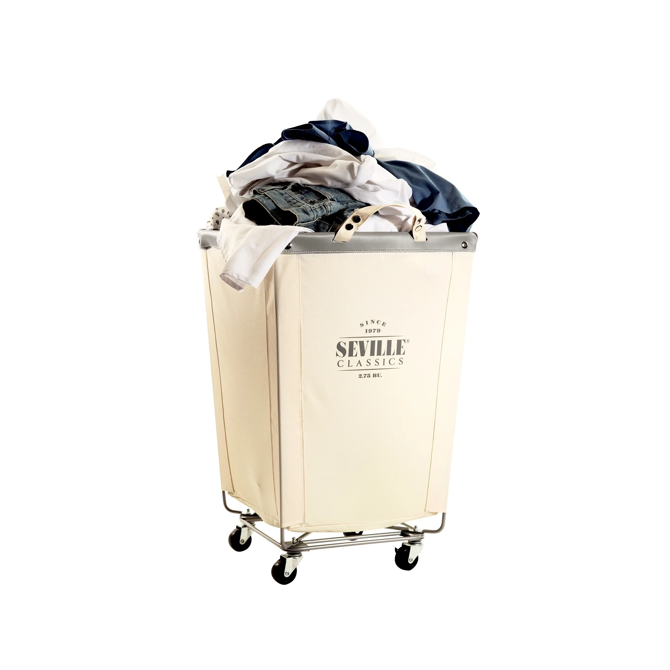 Seville Classics Commercial Heavy-Duty Canvas Laundry Removable Basket Hamper with Wheels, 18.25