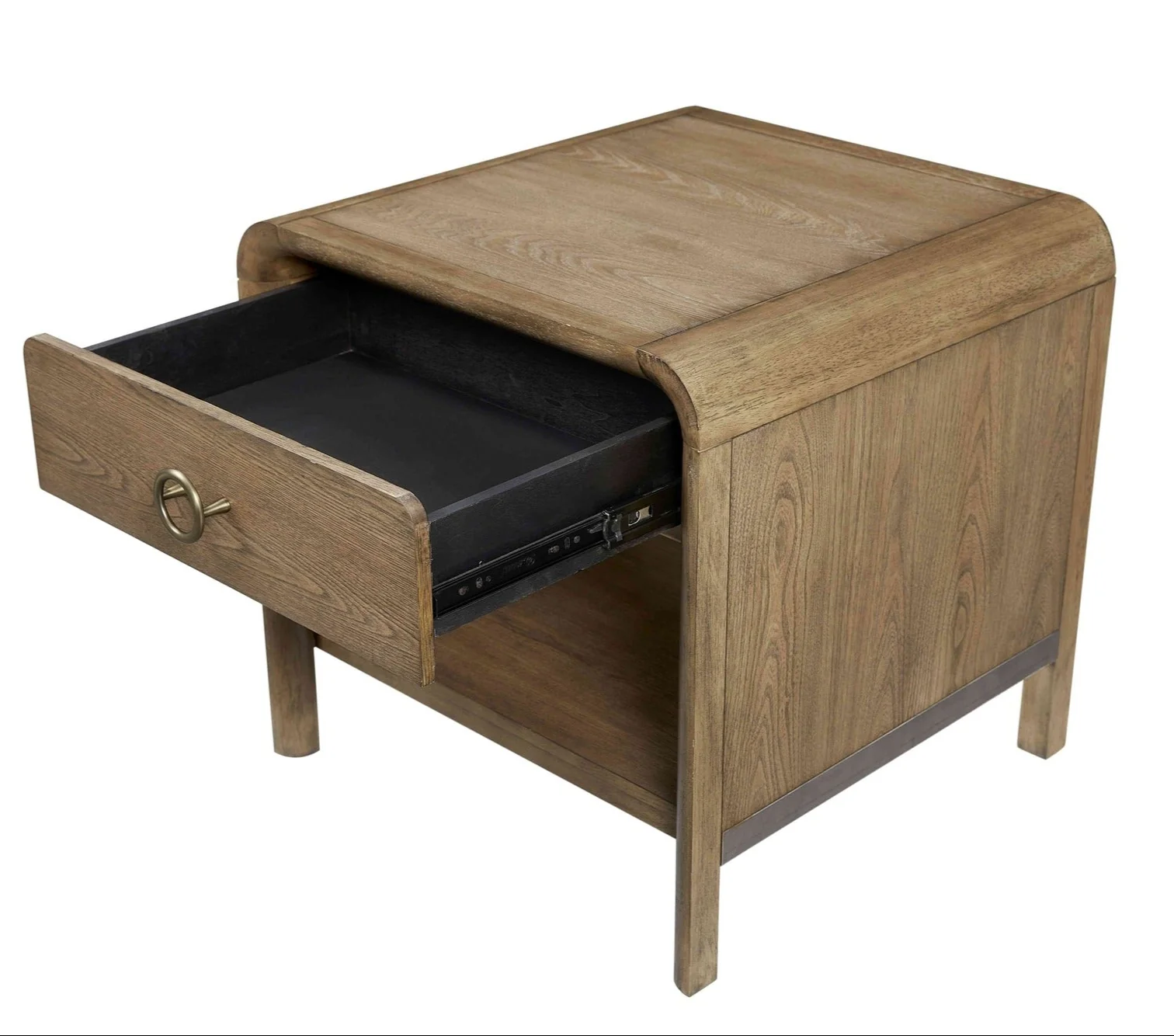 Waterfall End Table with Drawer and Storage Shelf
