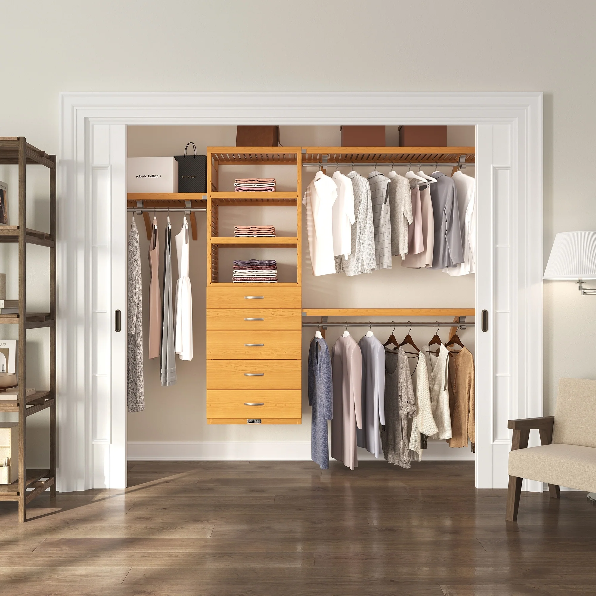 John Louis Home Solid Wood Walk-In Closet System with 5-Drawers