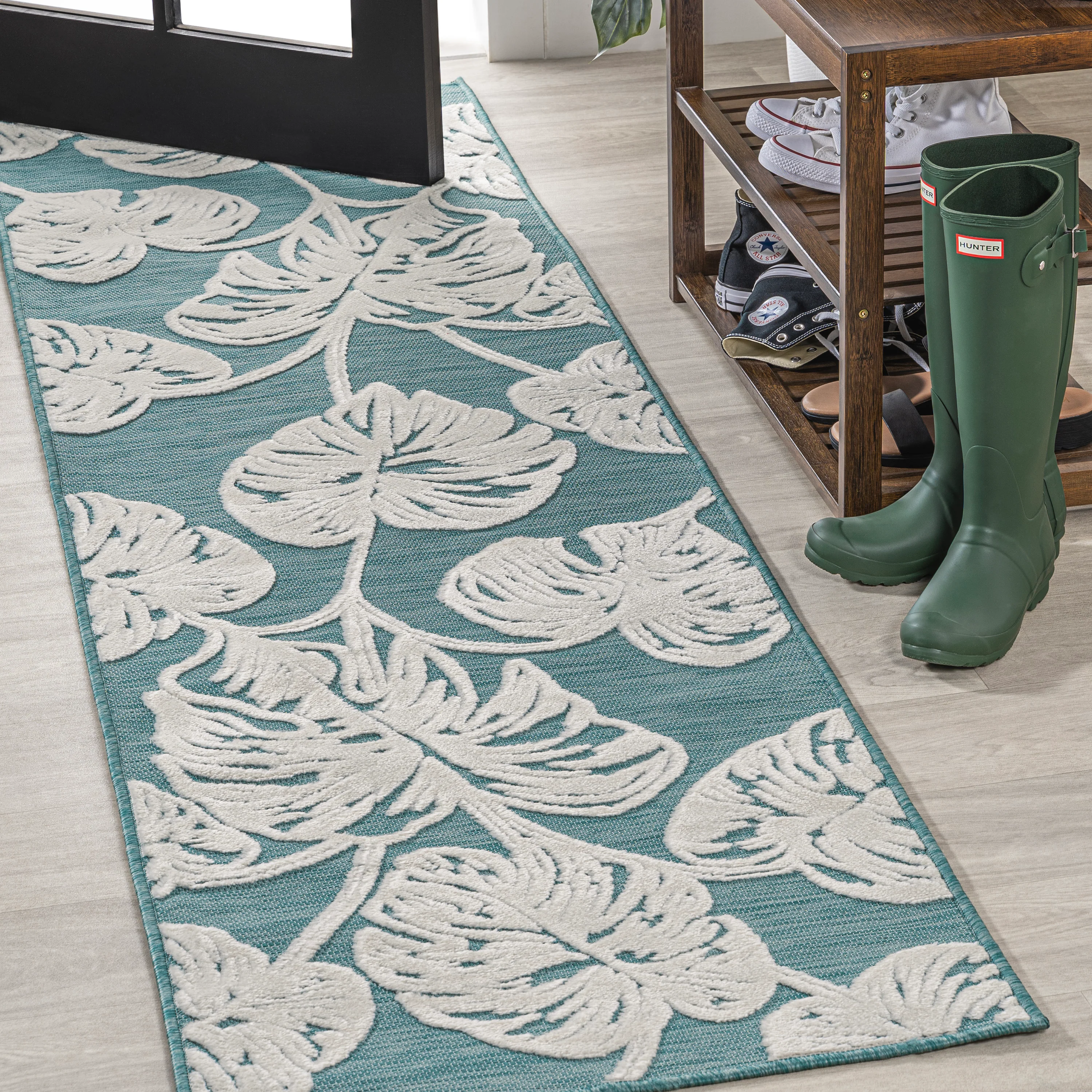 Tobago High-Low Two-Tone Monstera Leaf Indoor/Outdoor Area Rug