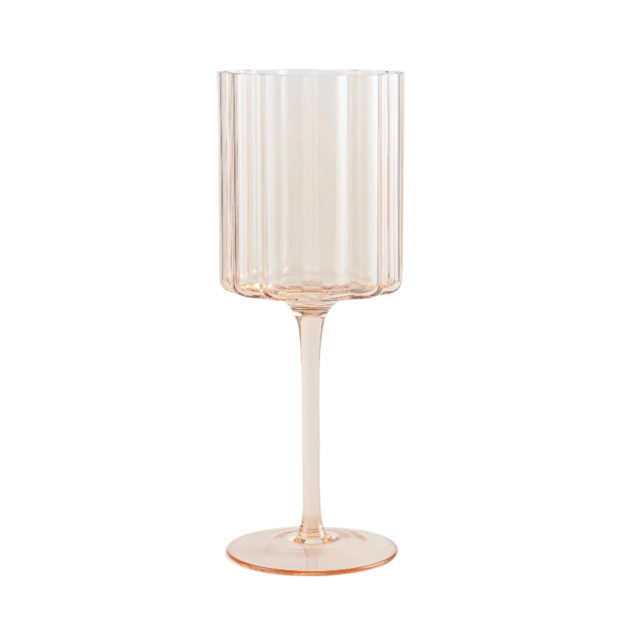 Jeanne Fitz Scalloped Rim Fluted Wine Glass, Set of 4, 12oz, Amber