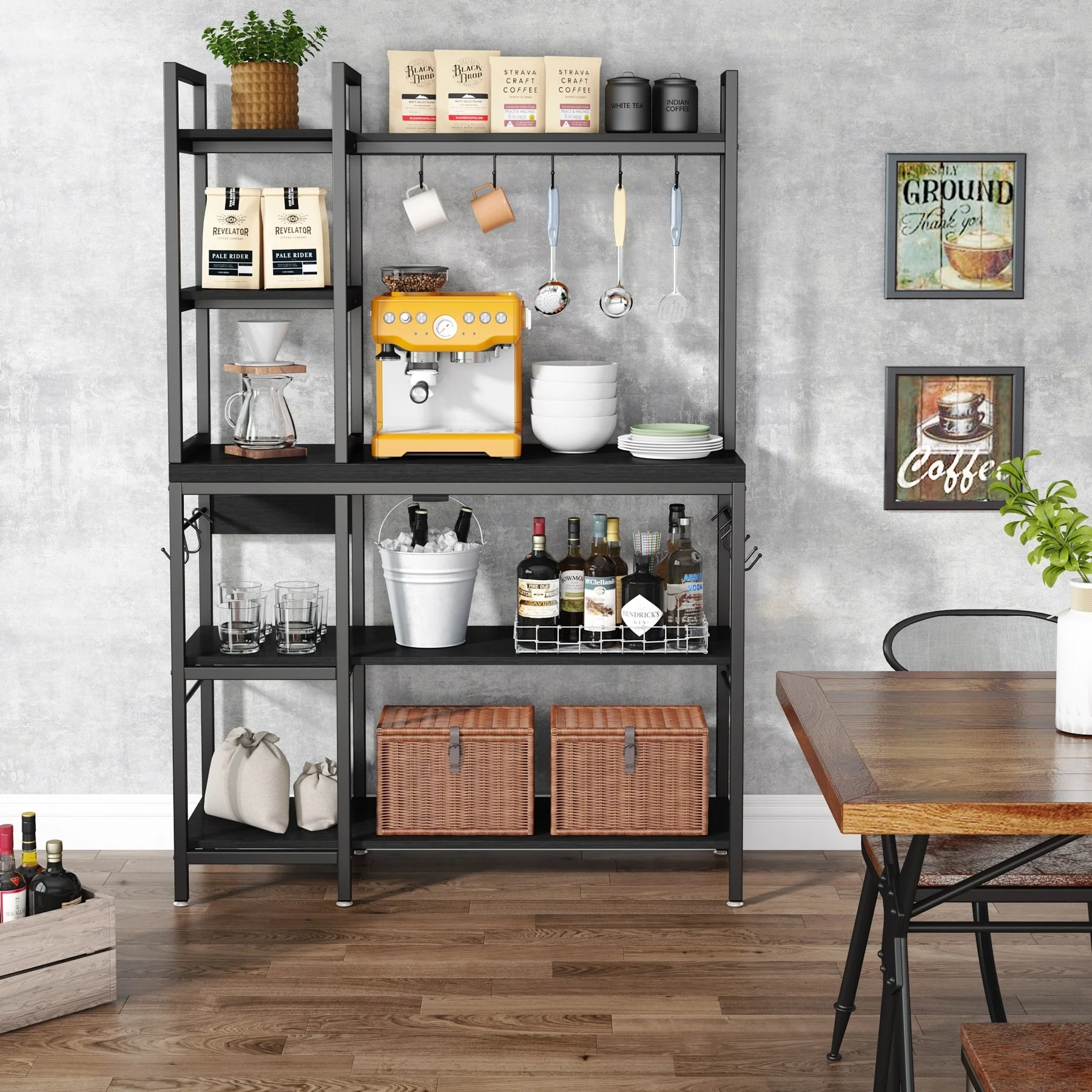 43 inch Kitchen Bakers Rack with Microwave Stand 5-Tier Kitchen Utility Storage Shelf Rack and10 Hooks for Kitchen Living Room