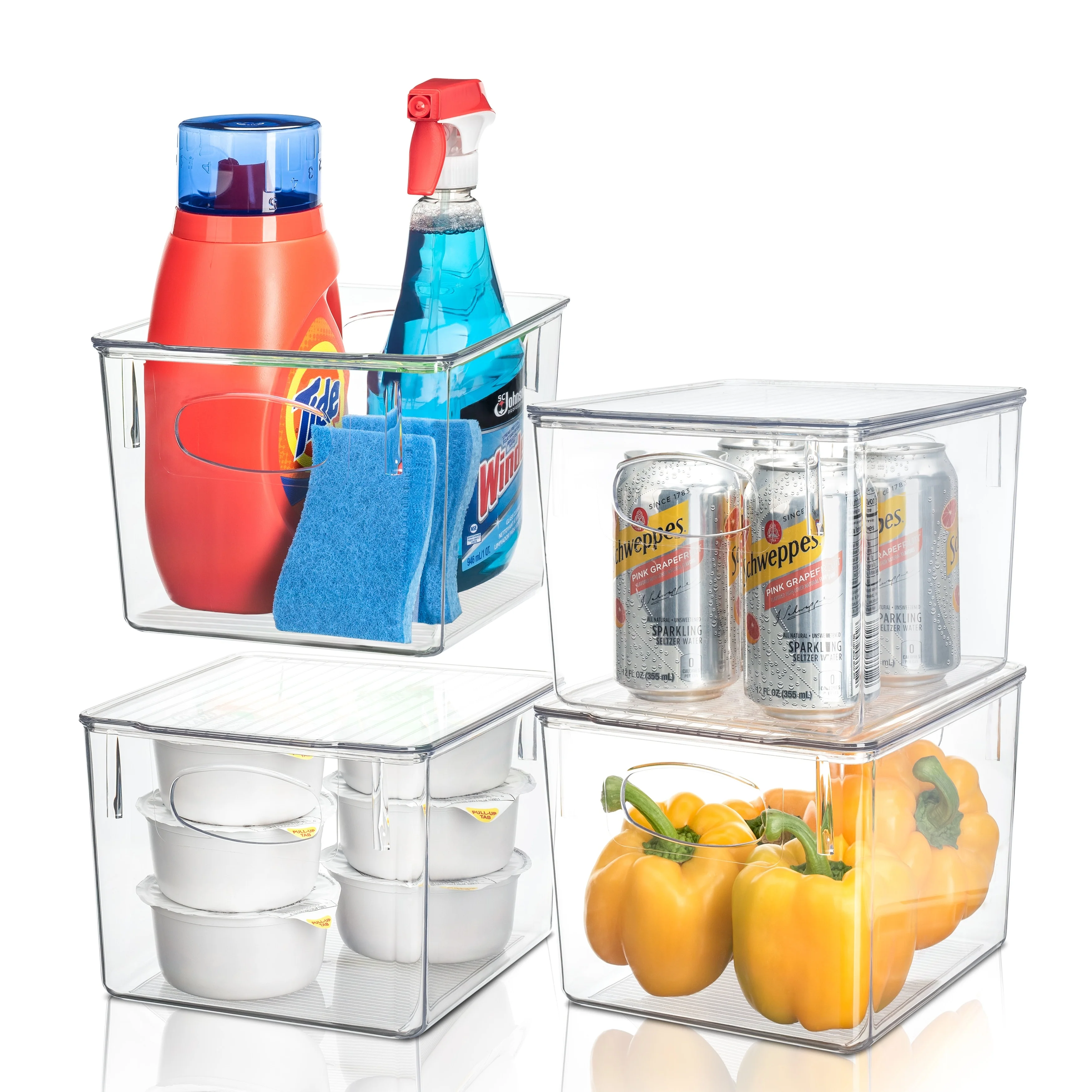 Stackable Fridge/Freezer Bins Organizer w Lid Food Storage Containers