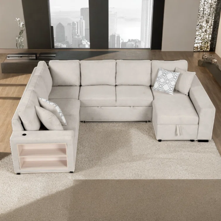 Mutsunori 109'' Chenille U-shaped sectional sofa Square Arms Sofa