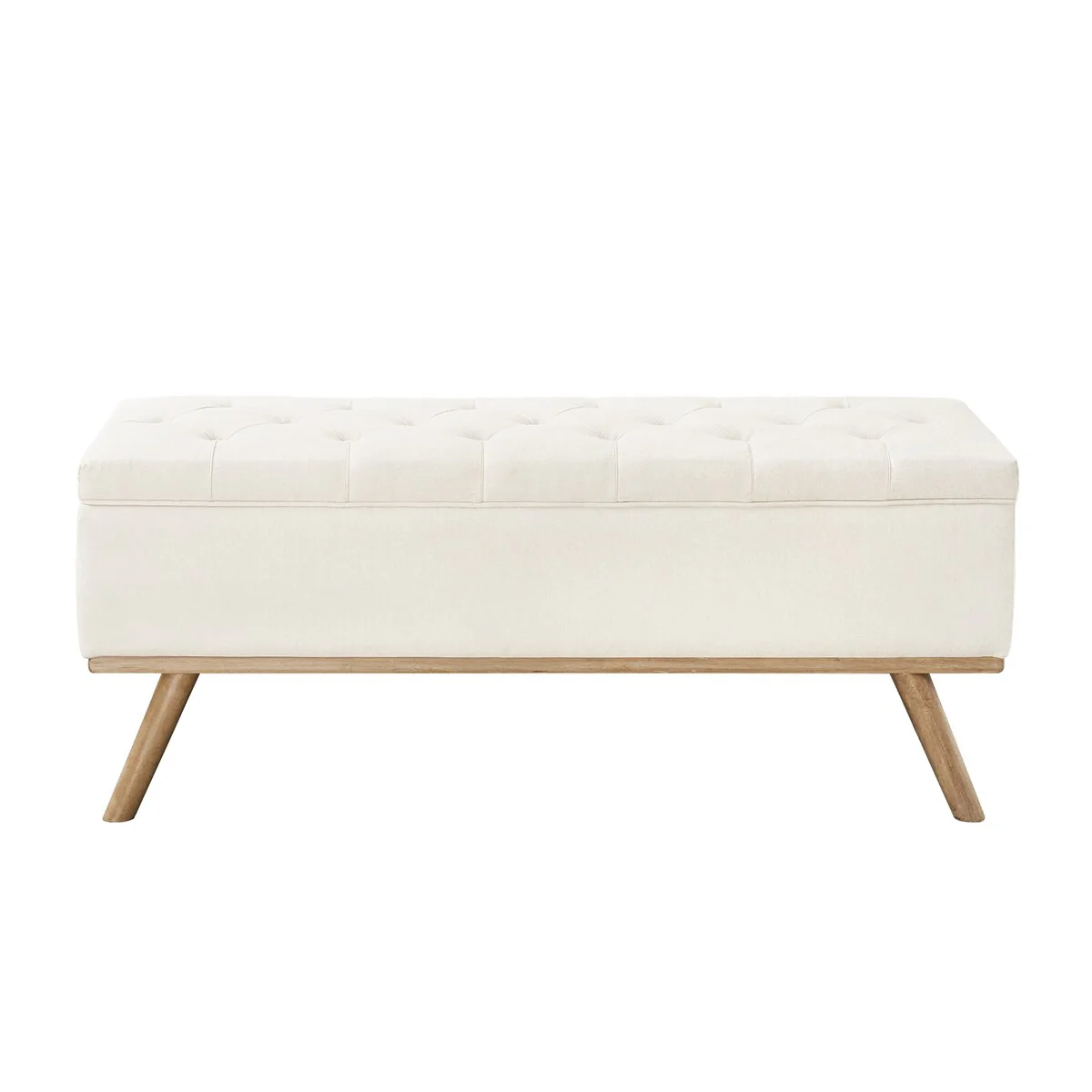 LUE BONA Modern Upholstered Storage Ottoman Button Tufted Storage Bench with Linen Seat End of Bed - 17.5 D X 50.4 W X 20.5 H