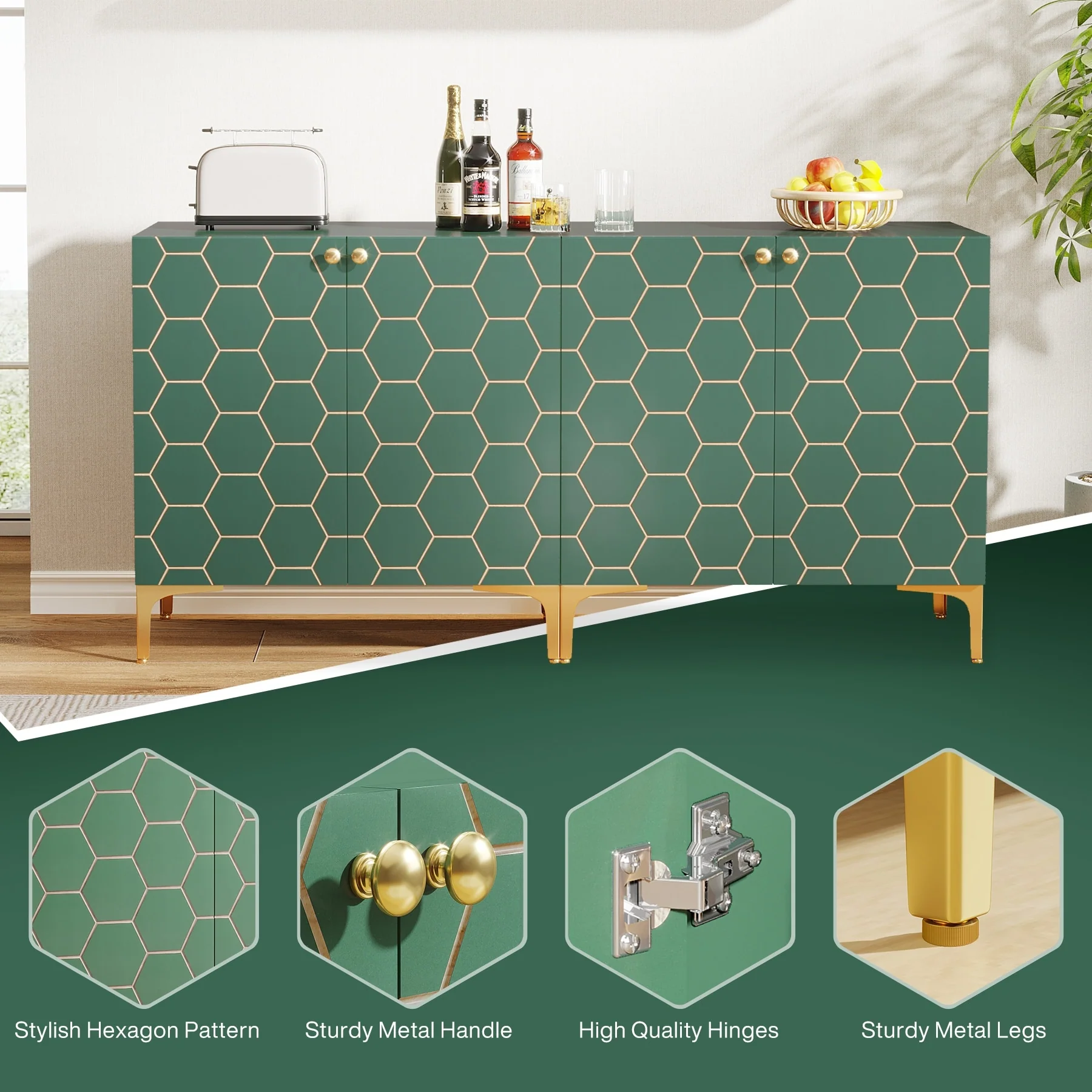 63'' Modern Accent Storage Cabinet with Metal Legs for Living Room Bedroom Kitchen Dining Room