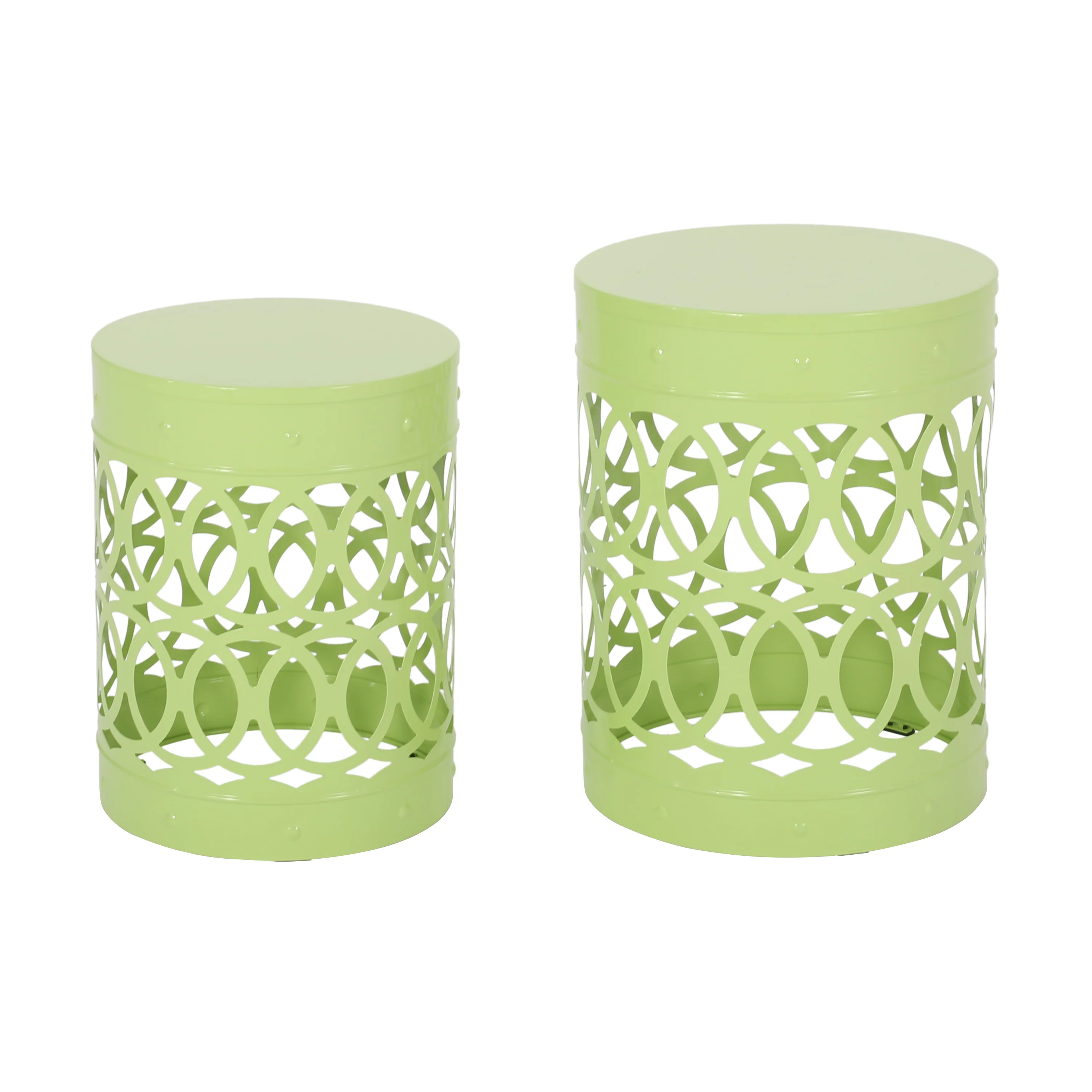 Symmetry Green Outdoor Cylindrical End Table with Overlapping Circle Pattern
