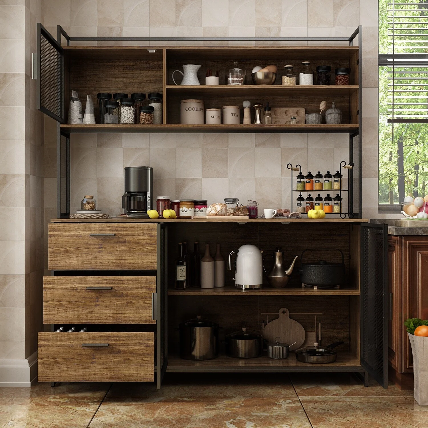 Large Buffet with Hutch,Kitchen Pantry Cupboard Sideboard