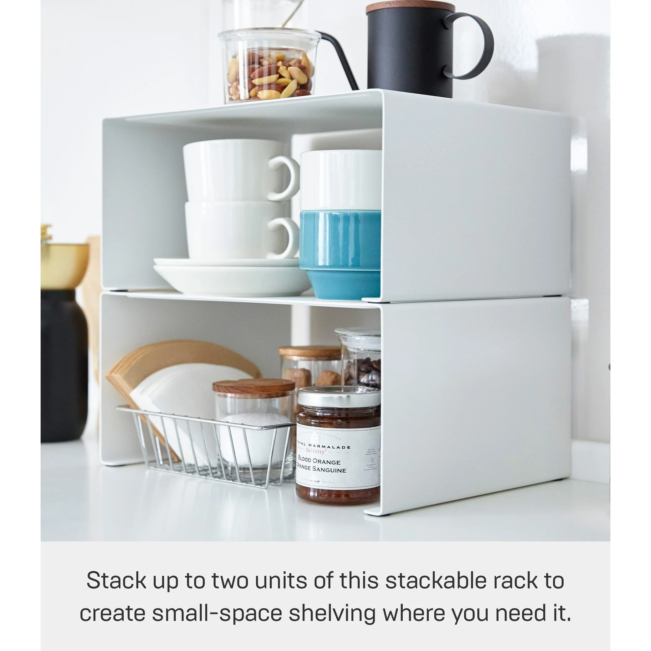 Yamazaki Home Stackable Countertop Shelf - Two Sizes, Steel, Large, Stack up to two, Holds 11 lbs