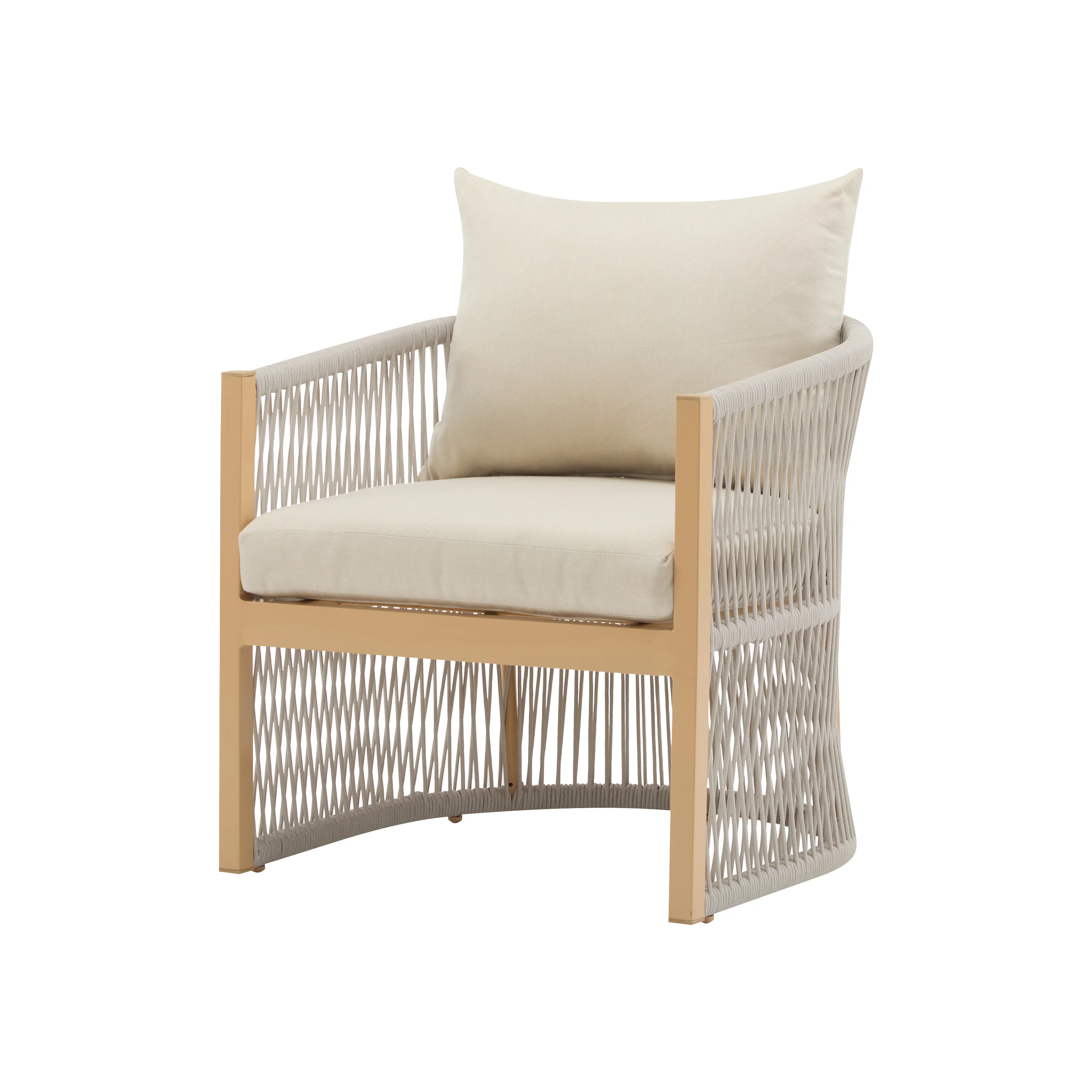 Outdoor Lounge Chair with Rope-Weave Design and Curved Frame