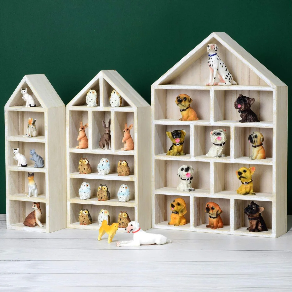 House-Shaped Wooden Shadow Cubby Display Shelf, Set of 3