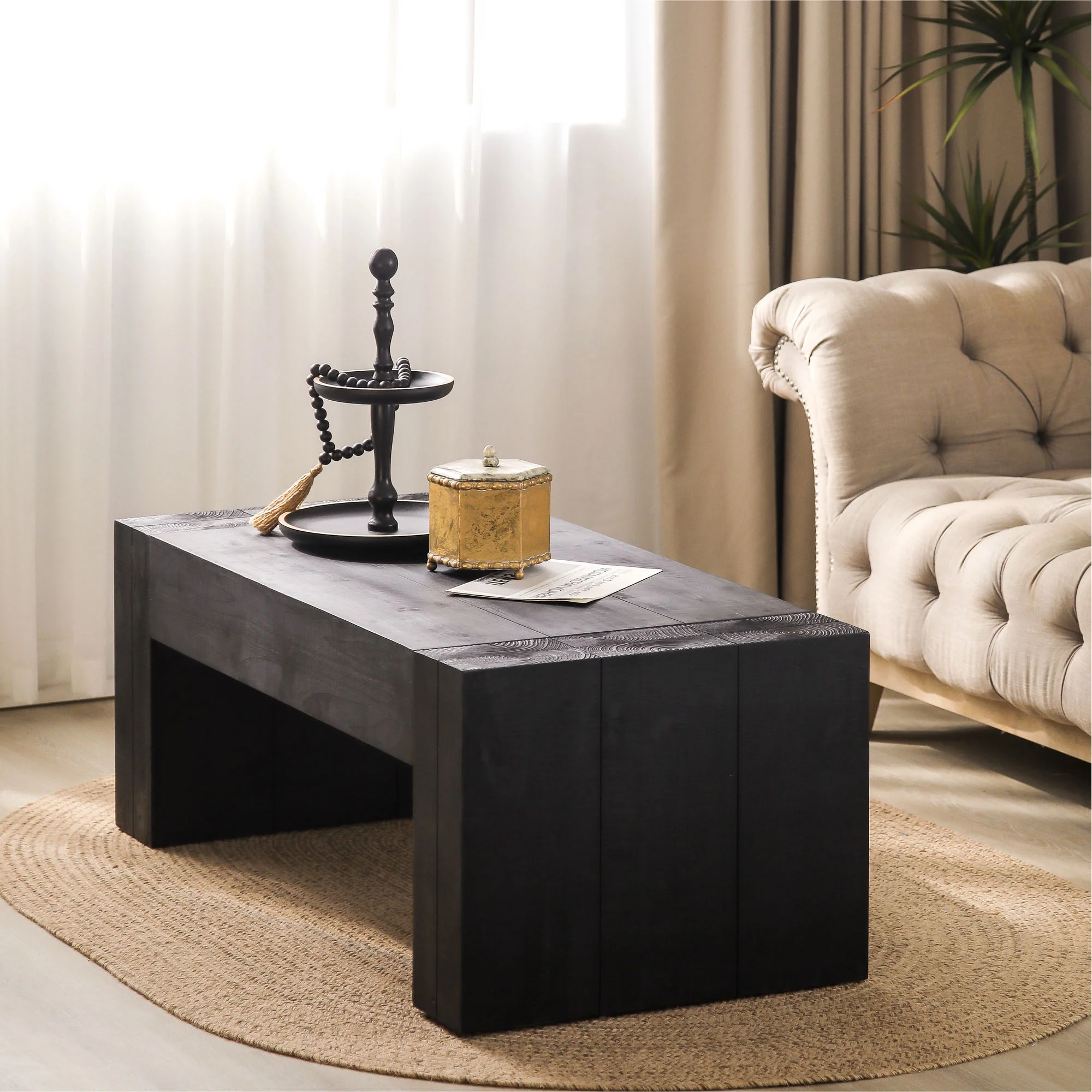 Carrying Rectangular Coffee Table with Wood Frame