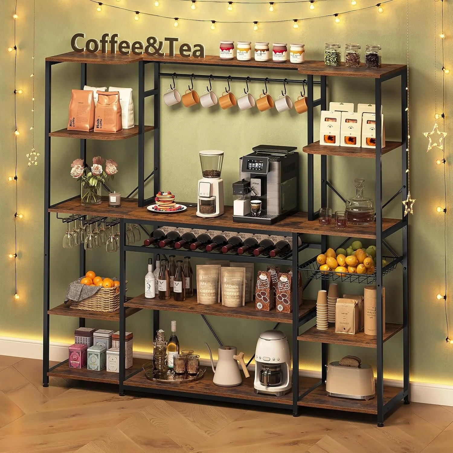 Bakers Rack Coffee Bar Wine Rack Storage Shelves