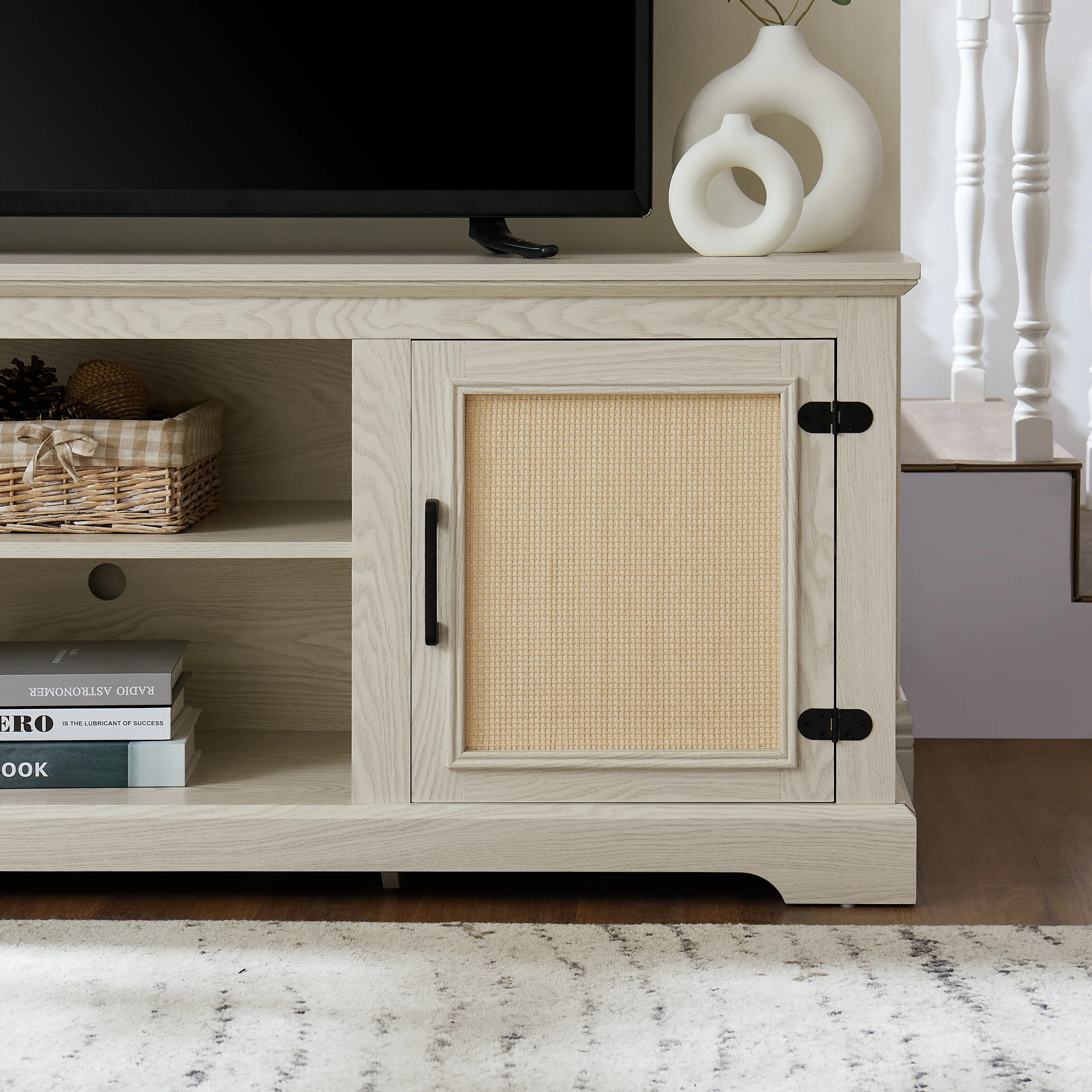 Farmhouse Rattan TV Stand