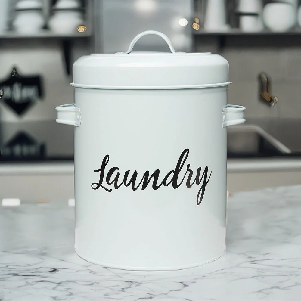 Amici Home Launderette Metal Canister Laundry Detergent Storage Tin