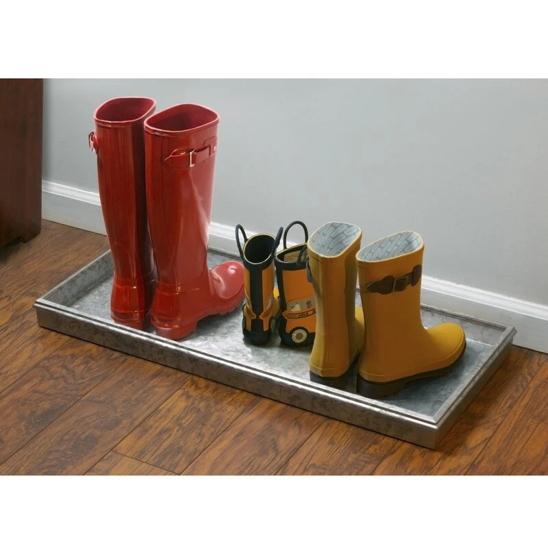 Double Circles Boot Tray for Boots, Shoes, Plants, Pet Bowls, and More, Dark Zinc, Gray Finish by Good Directions
