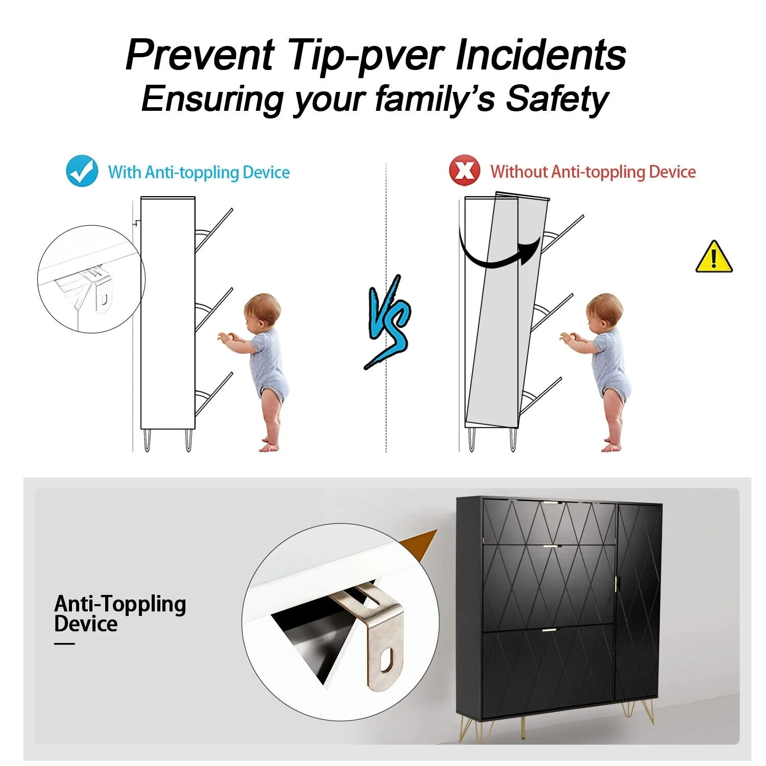 Shoe Cabinet with 3 Flip Drawers & Boot Rack Narrow Shoe Rack