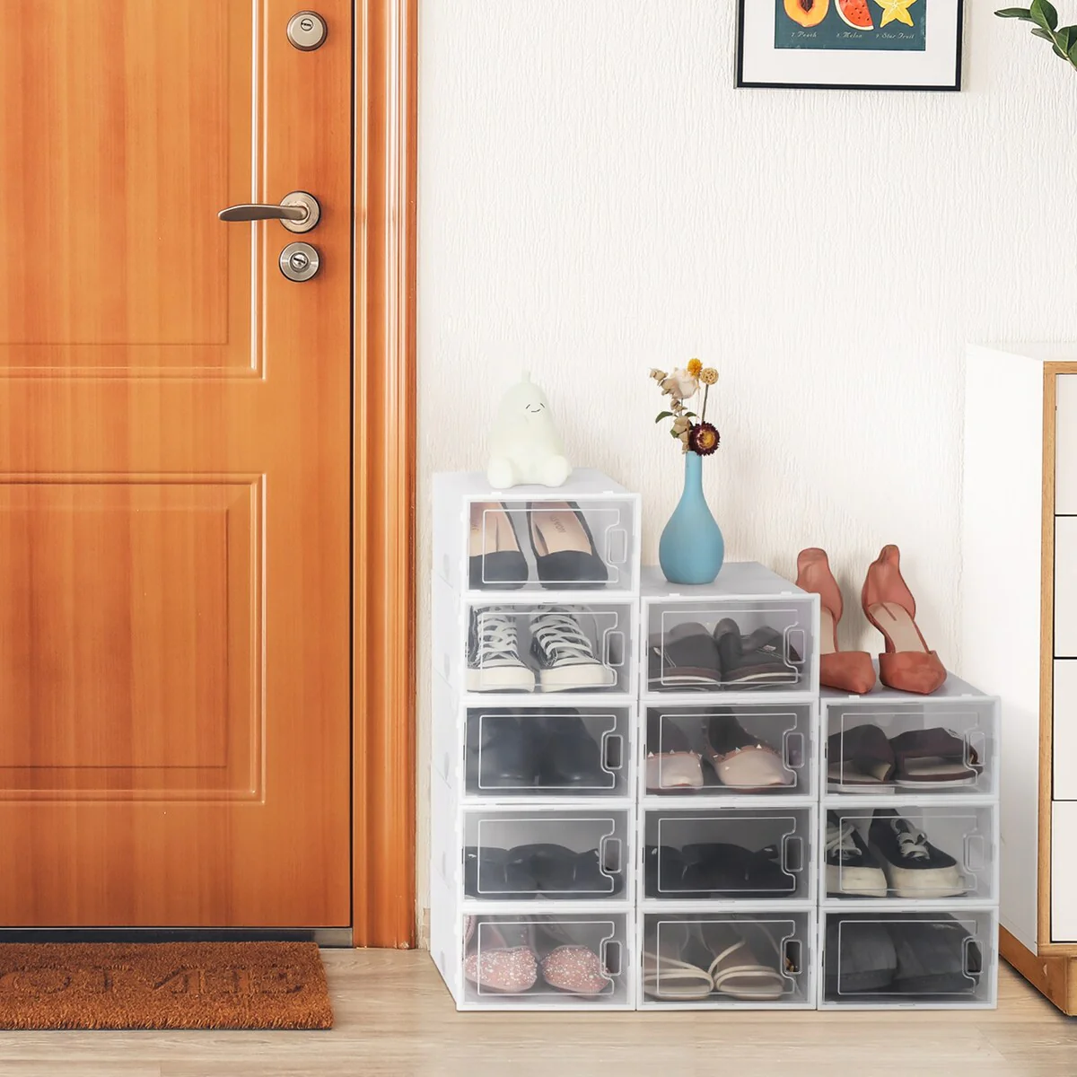 12 Pack Clear Foldable Shoe Box for Men, Women and Kids