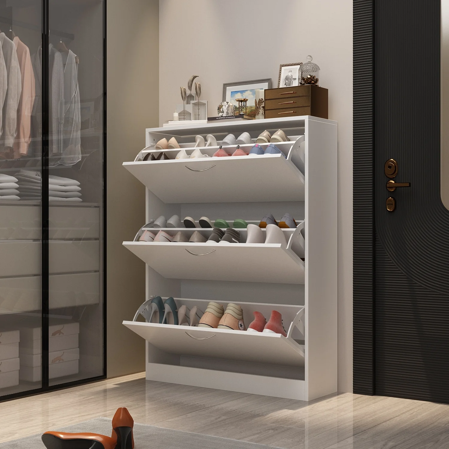 Shoe Cabinet Shoe Rack Storage Organizer with 3 Flip Drawers Entryway