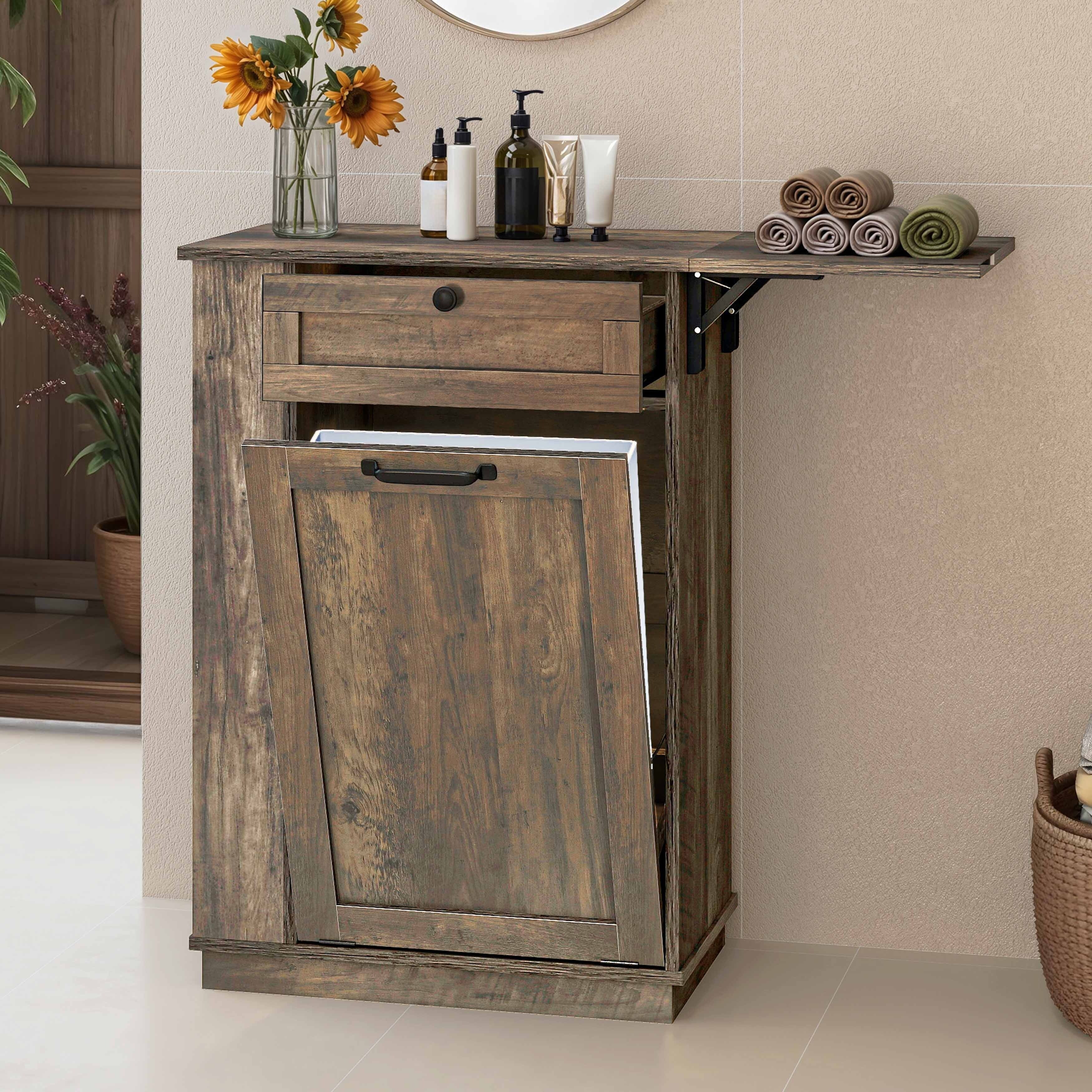 Hidden Trash Can Cabinet Tilt Out Trash Bin Cabinet With Drawer