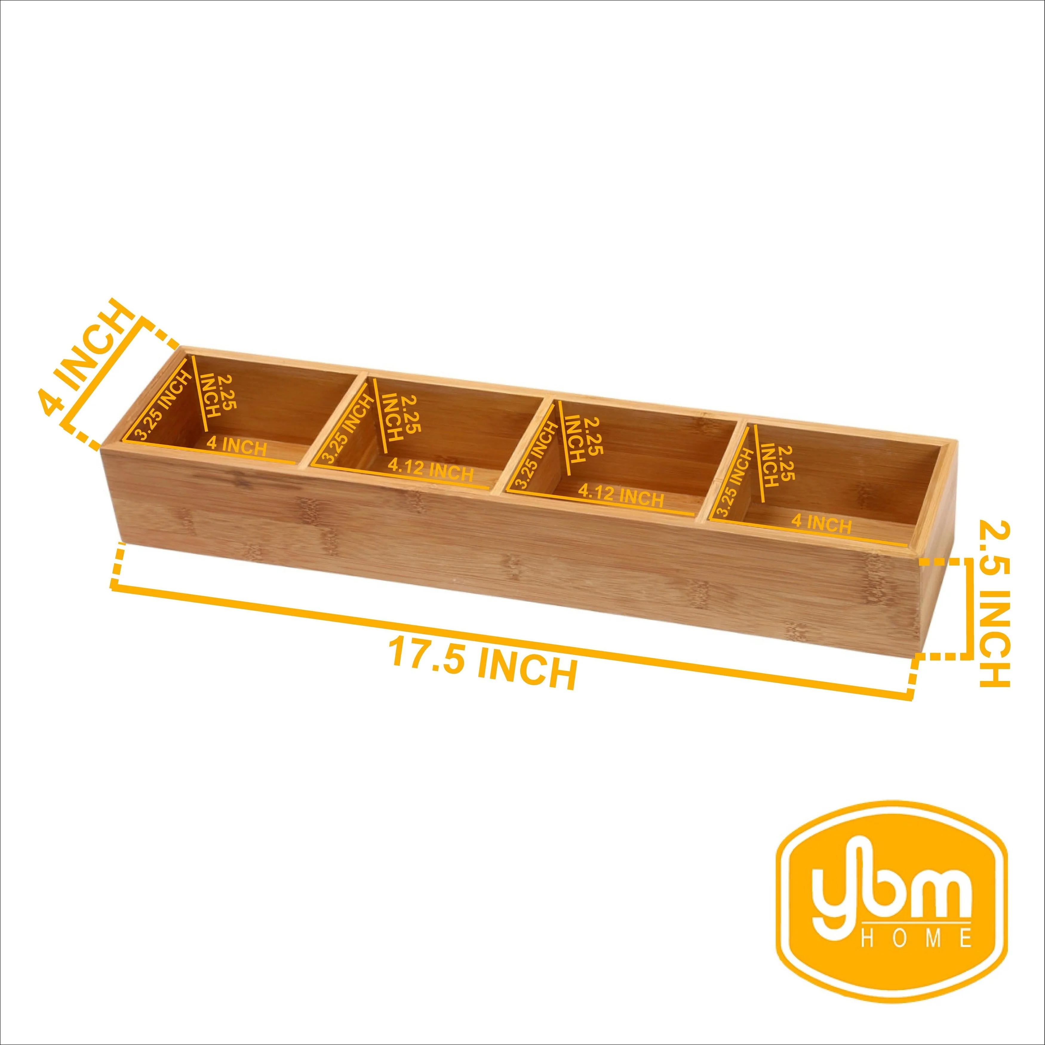 YBM HOME Bamboo 4 Compartment Organizer Tray for Drawers - 4 Compartment