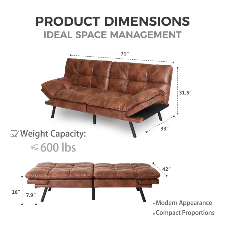 Besharat 70.5" Wide Faux Leather Split Back Convertible Sofa
