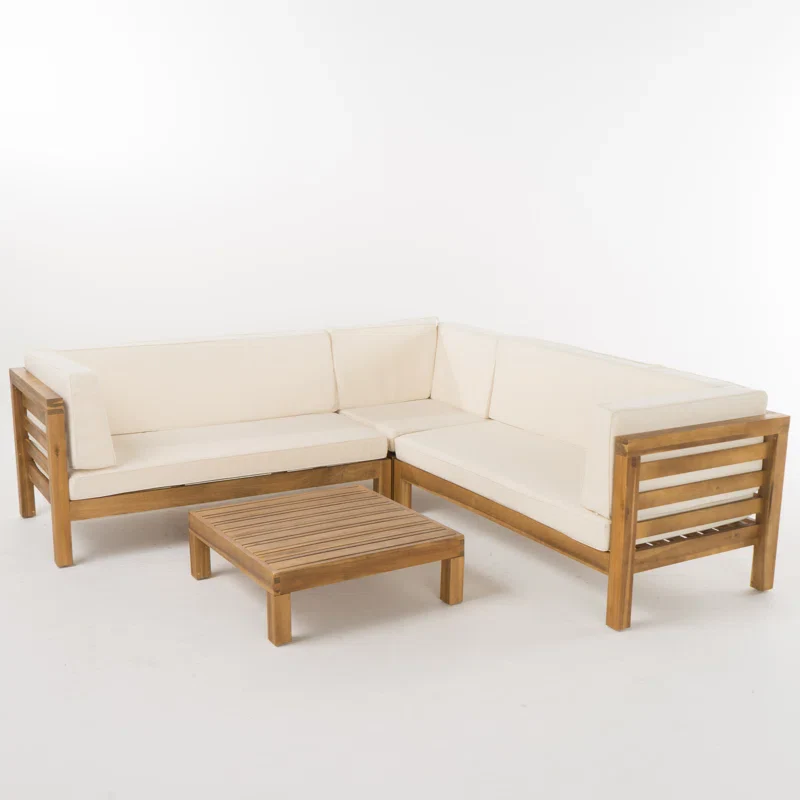 4-Piece Outdoor Sofa Set with Slatted Design and Water-Resistant Cushions