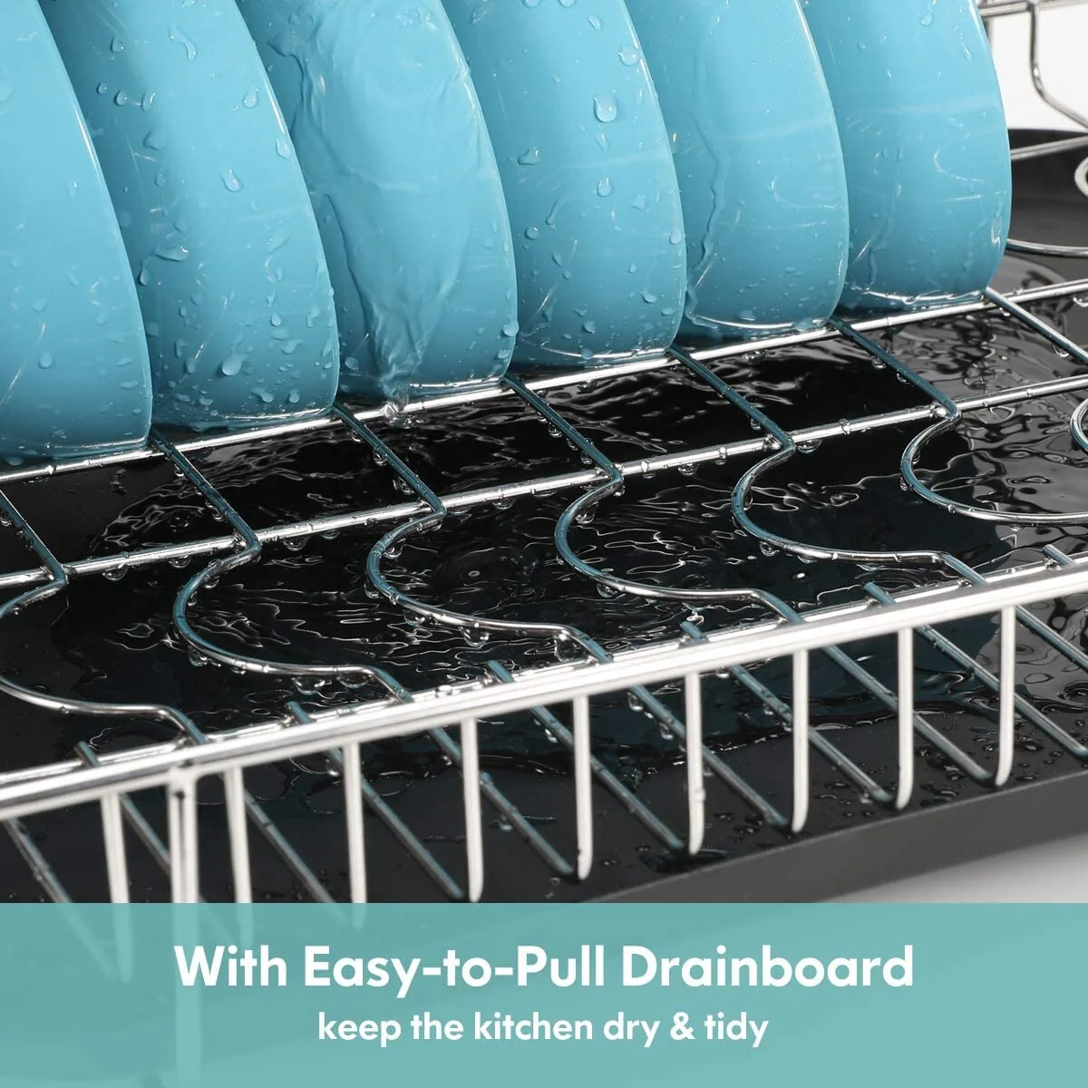 Double Tier Stainless Steel Dish Rack, with Drainboard Set and Utensil Holder - Large