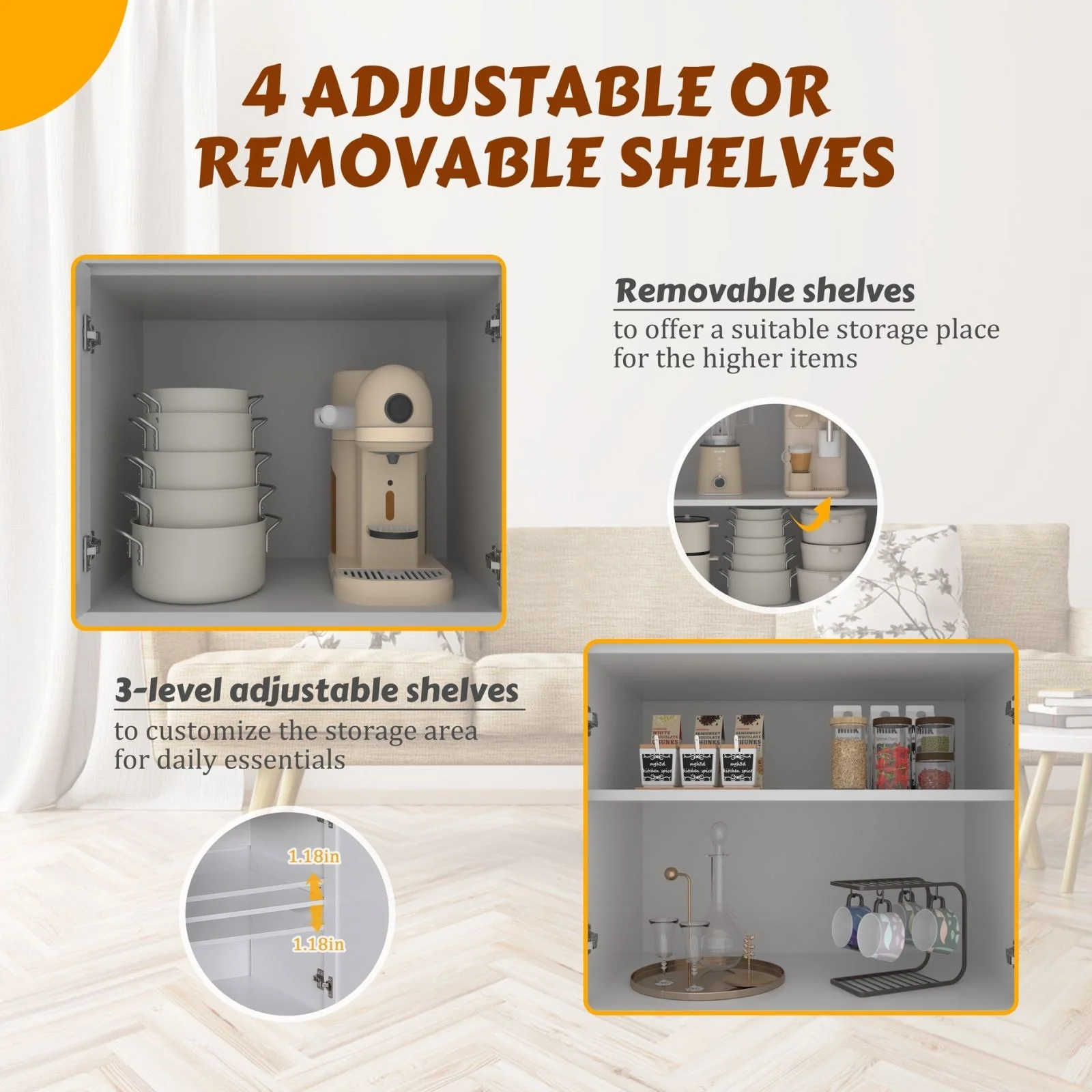 VEIKOUS Kitchen Pantry Storage Cabinet Cupboard with Framed Glass Door and Drawer