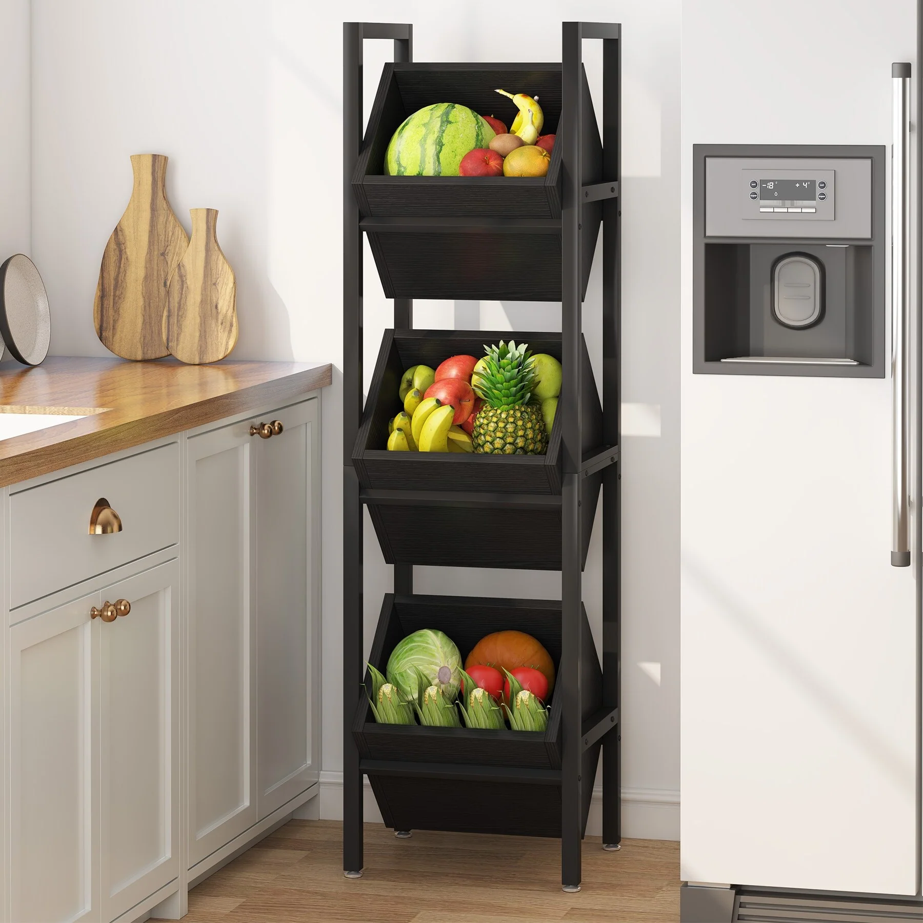 3 Tier Basket Storage Stand for Kitchen Bathroom Living Room