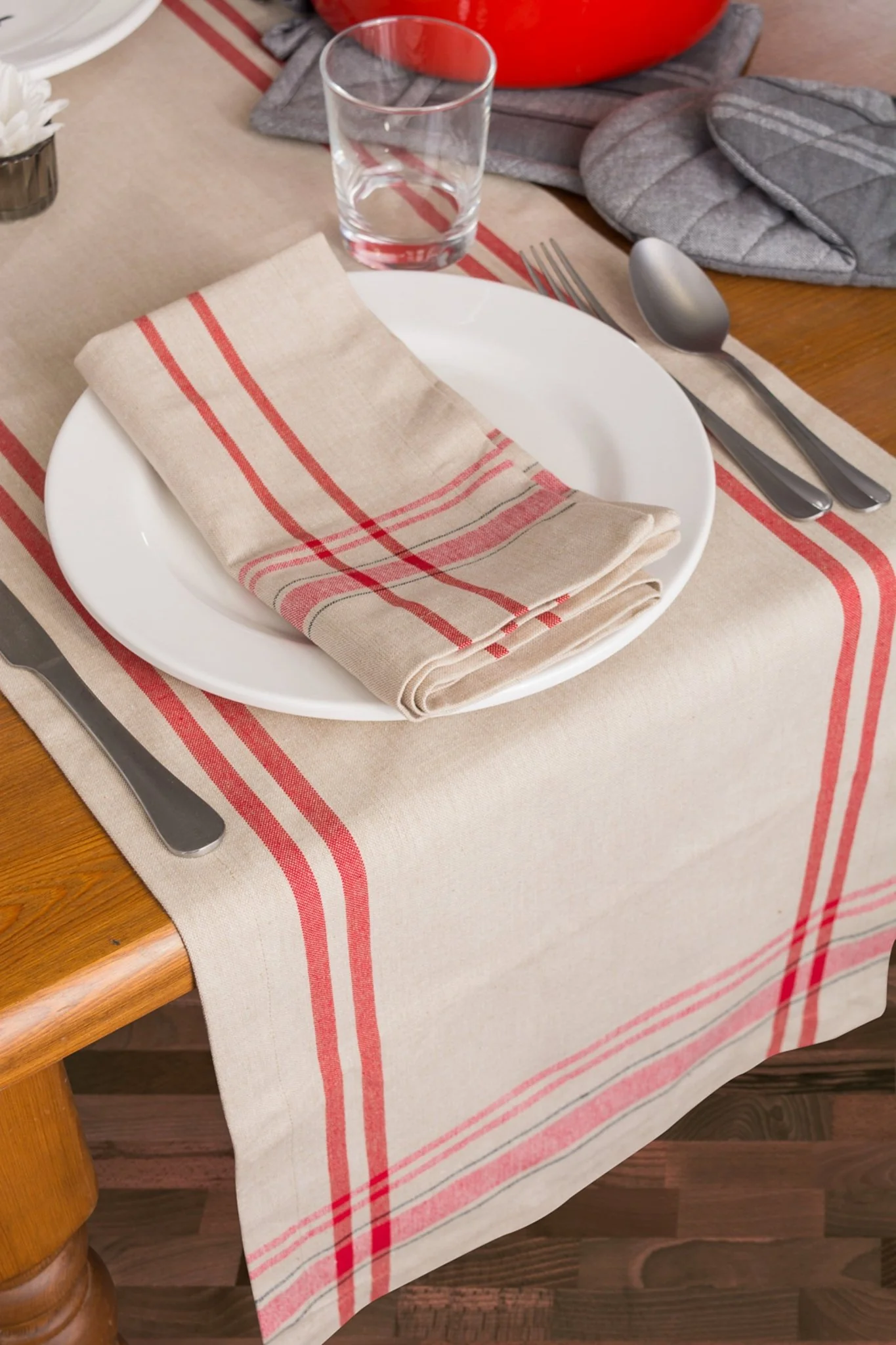 Tango Red French Stripe Table Runner 14X72