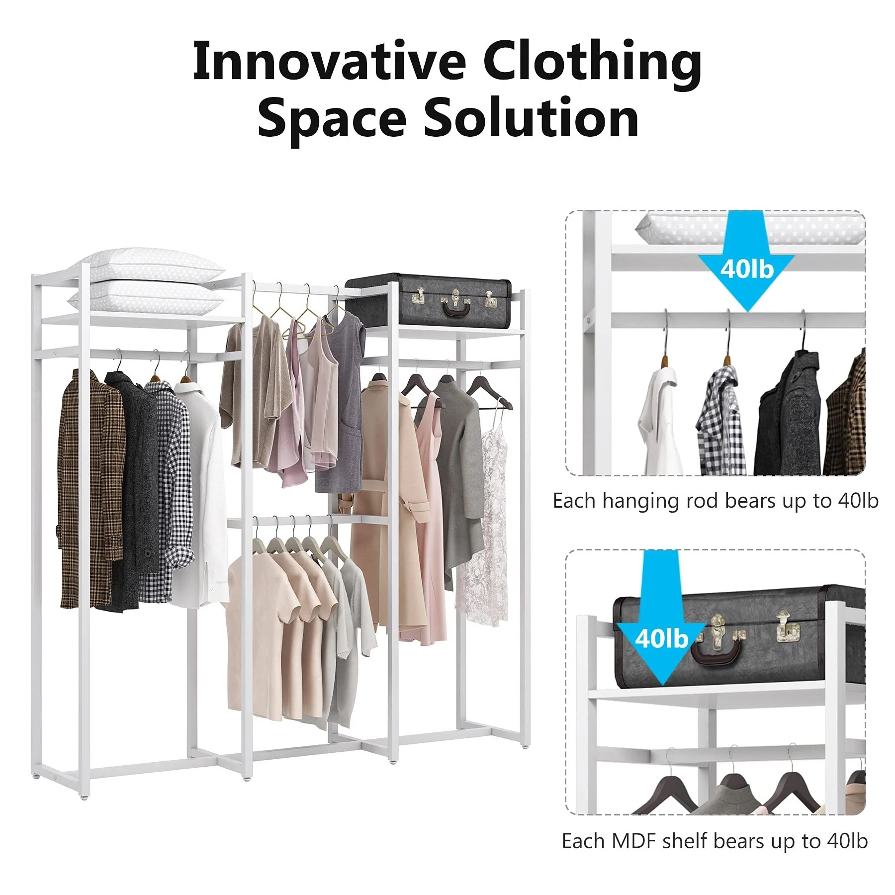 Garment Rack Heavy Duty Clothes Rack Free Standing Closet Organizer with Shelves and 4 hanging Rods - 18
