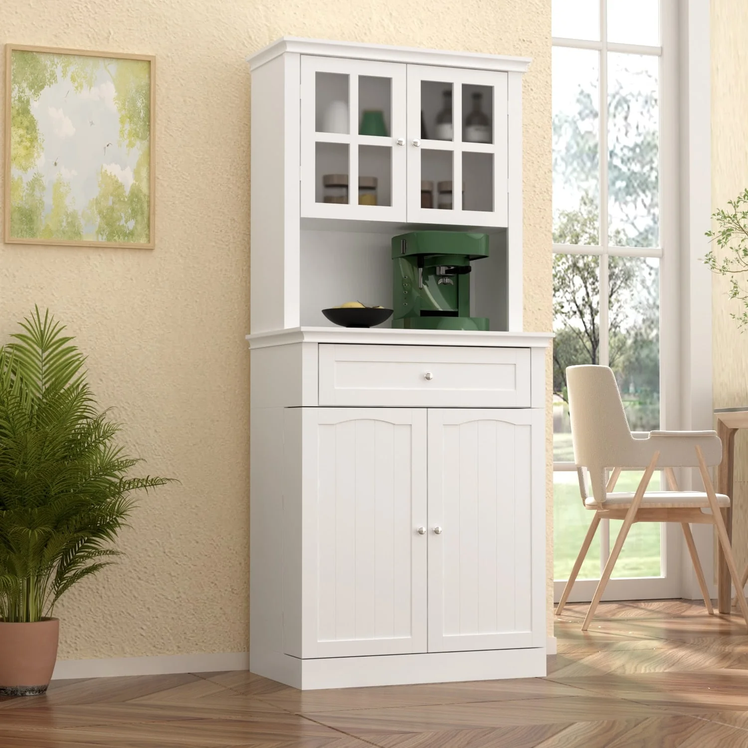 Long Standing Kitchen Cabinet with Large Open Space for Microwave - 30