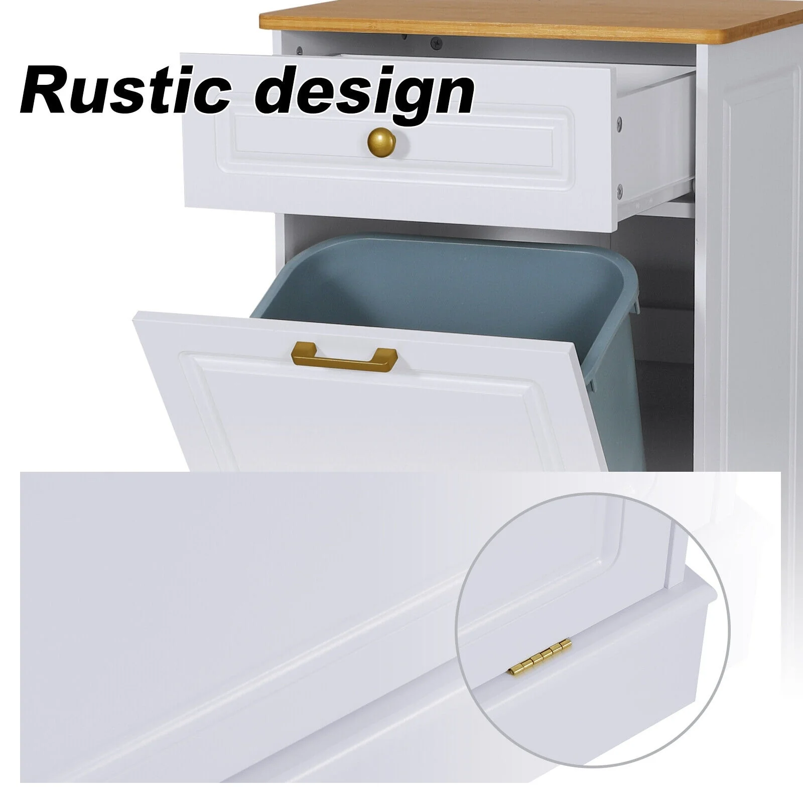 Kitchen Tilt Out Trash Cabinet Can Bin Storage Wooden Counter-top Waste Baskets with Drawer