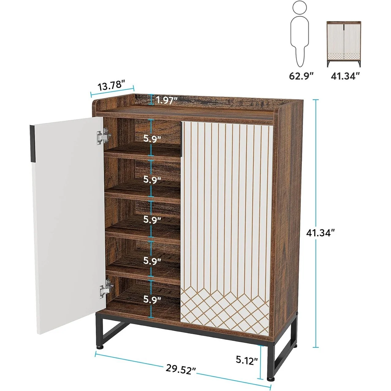 25 Pairs Shoe Cabinet with Doors, 5 Tiers Shoes Rack Organizer Cabinet - 5-Tier