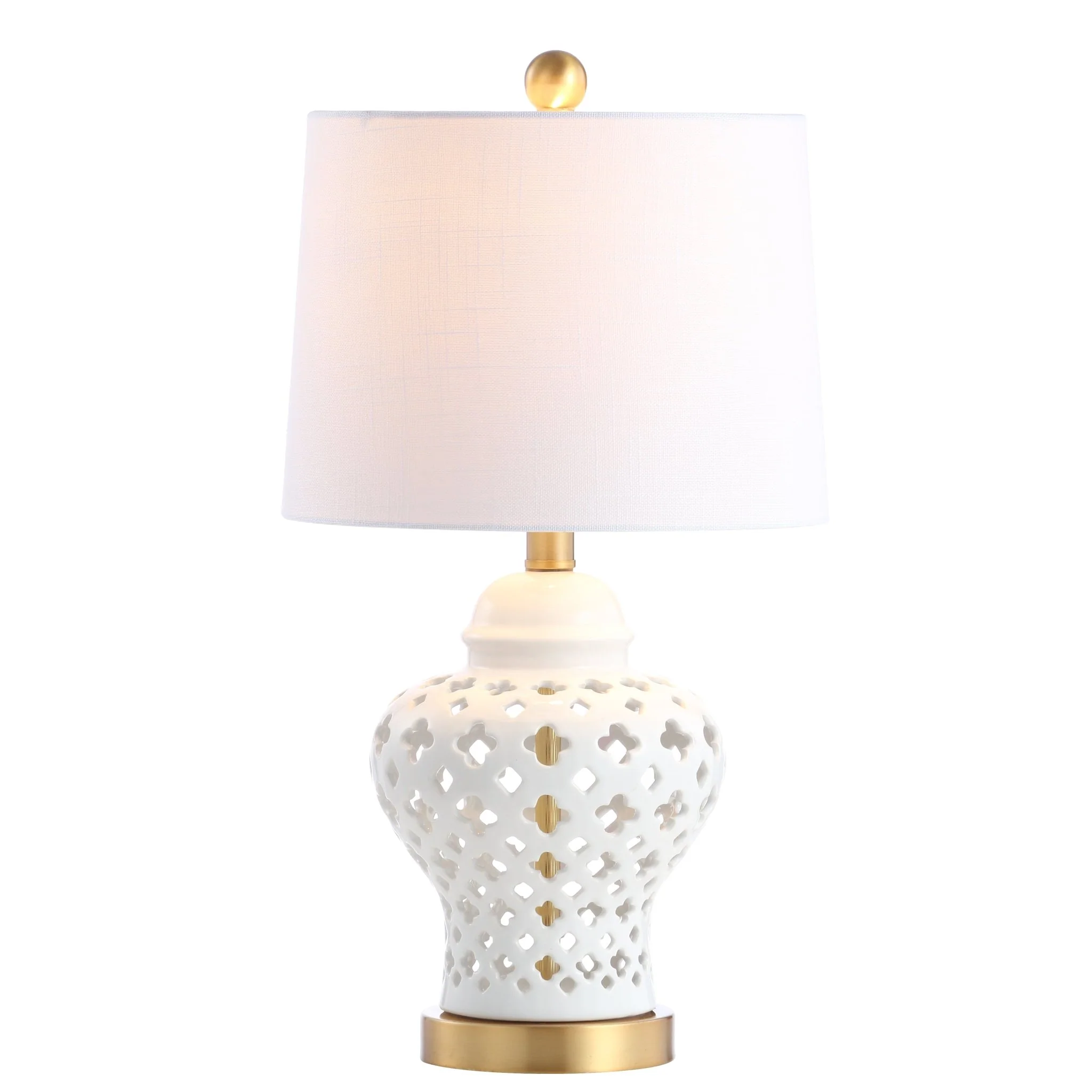 Quatrefoil Fretwork Pierced Ginger Jar Ceramic/Metal LED Table Lamp