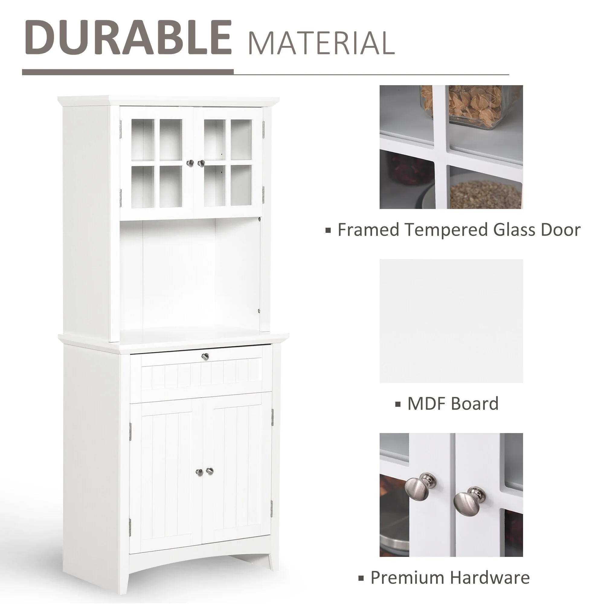 HOMCOM Kitchen Buffet Hutch Wooden Storage Cupboard with Framed Glass Door, Drawer and Microwave Space - 27
